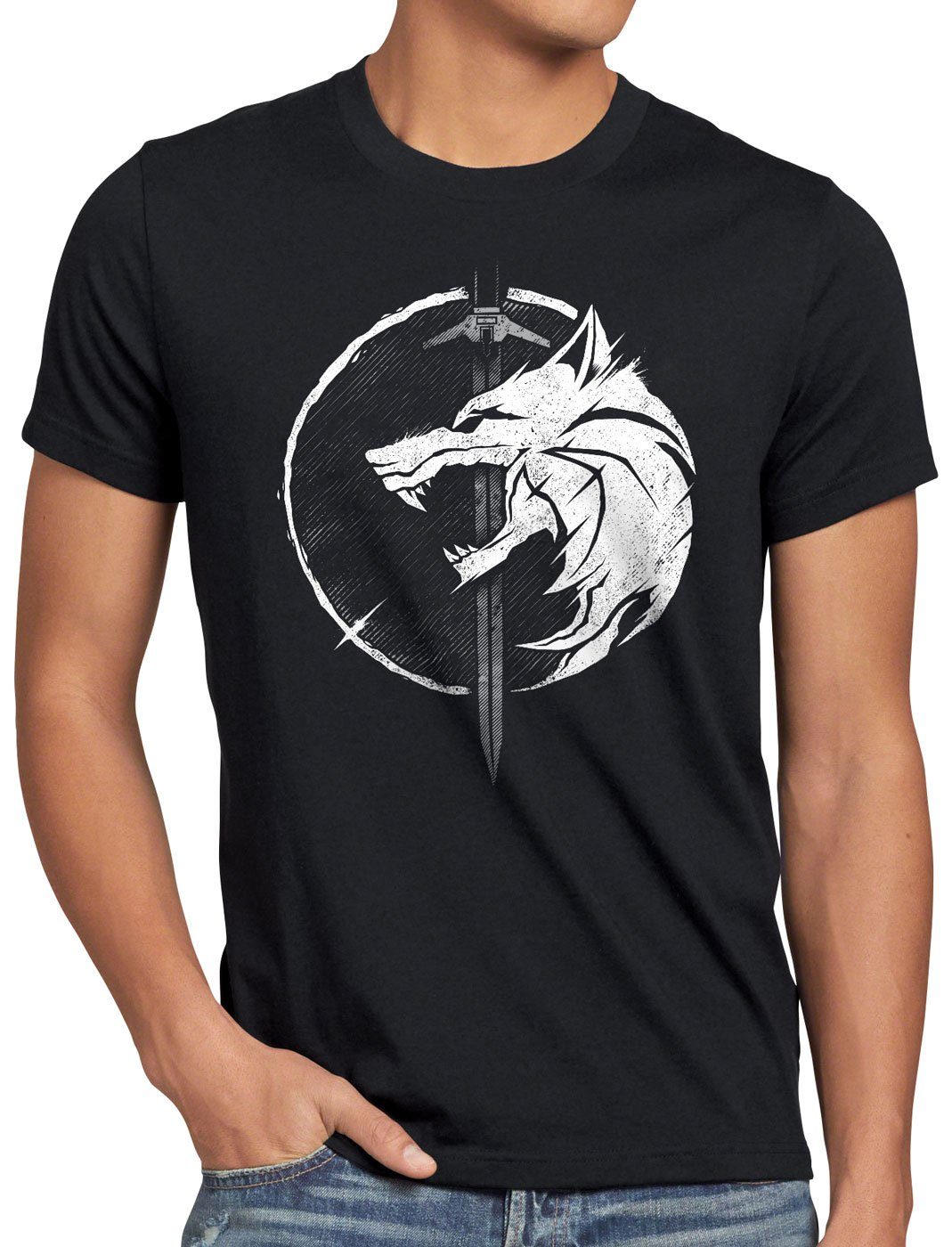 schwert Herren Temerien geralt Saga wolf Print-Shirt T-Shirt style3