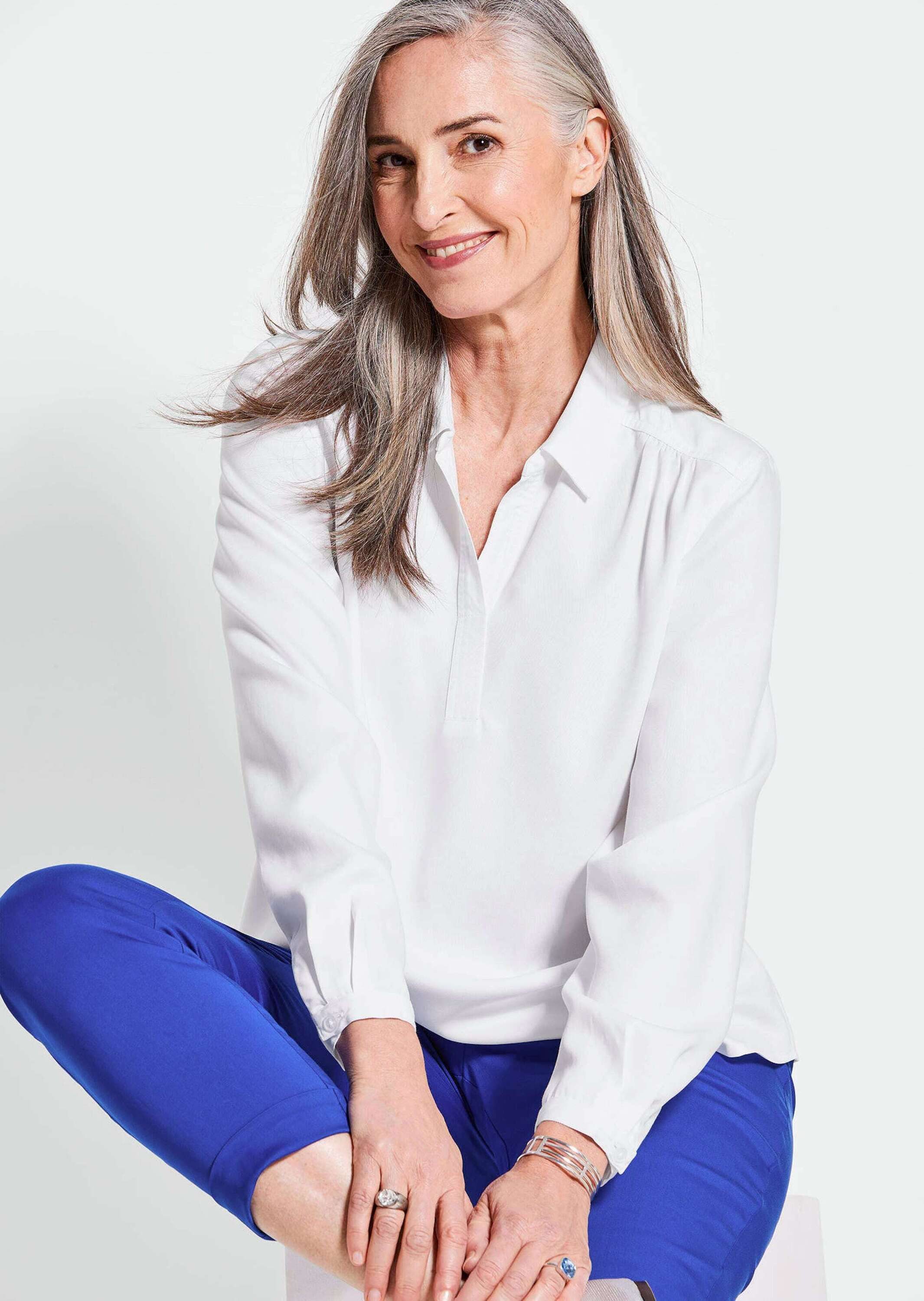 GOLDNER Hemdbluse Elegante Viskosebluse mit Hemdkragen Fließende, eng-anliegende Bluse mit klassischem Hemdkragen