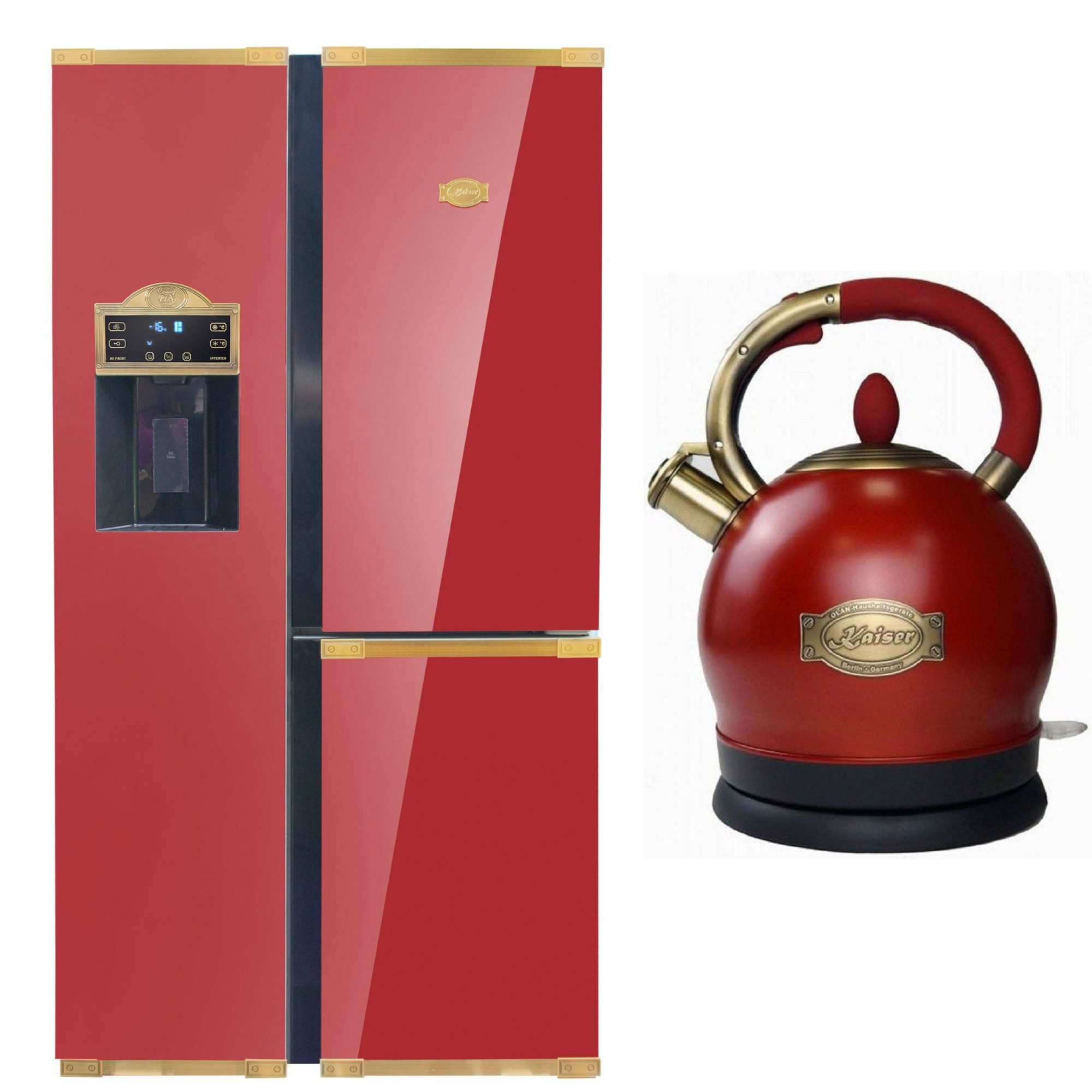 Kaiser Küchengeräte Side-by-Side Art Deco KS 90300 RotAD Bio, 91,1 cm breit, Kühl-Gefriergerät Multi 9 Multifunktions+Retro Wasserkocher