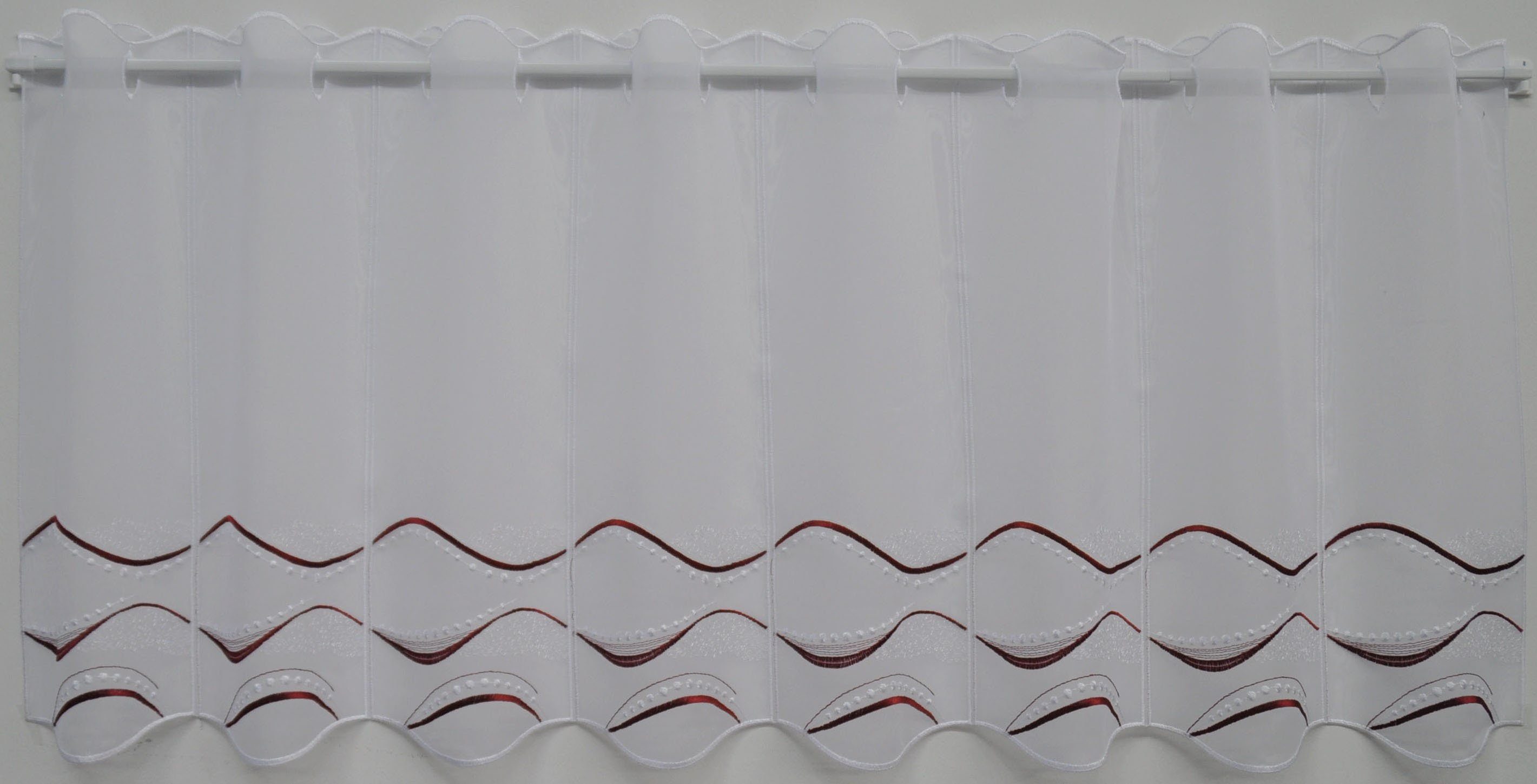 Scheibengardine halbtransparent, Stangendurchzug Plauen, Welle, Stickereien Voile (1 St),