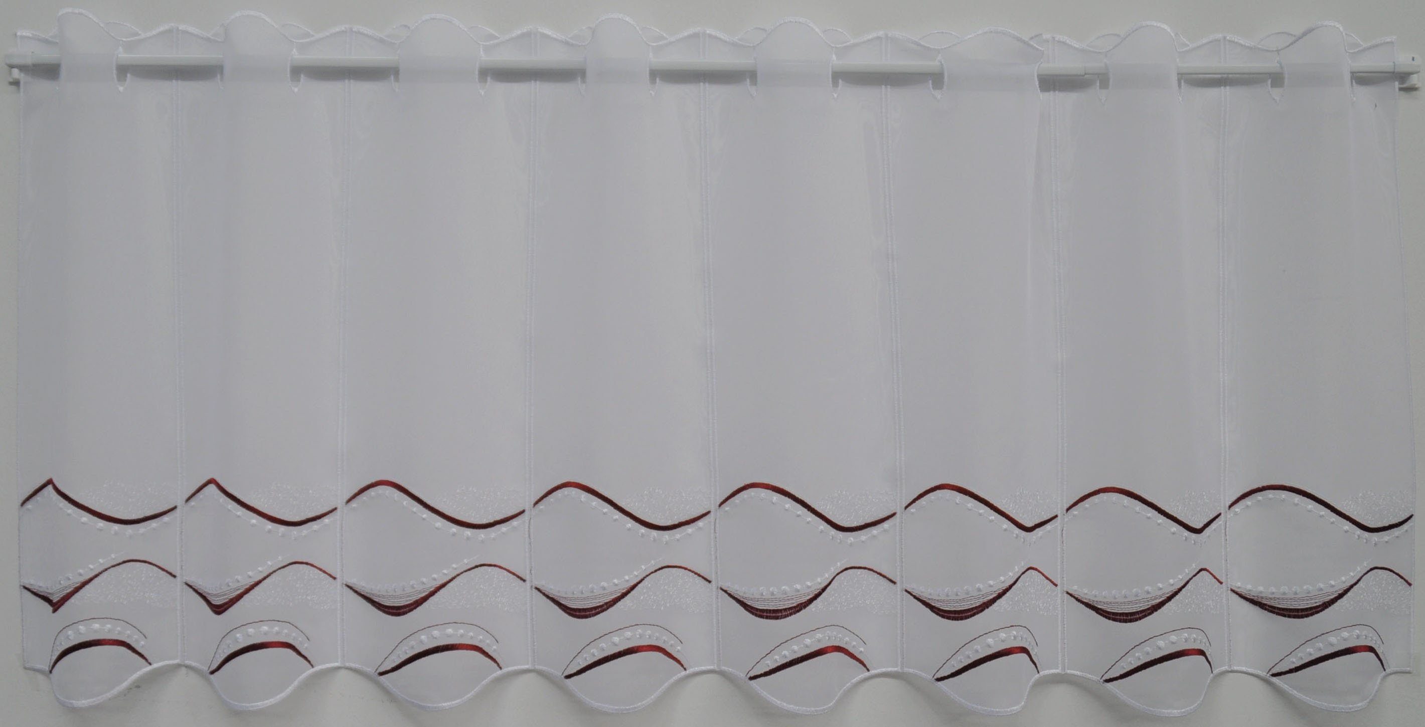 Scheibengardine Welle, Stickereien Plauen, Stangendurchzug (1 St),  halbtransparent, Voile, Plauener Spitze