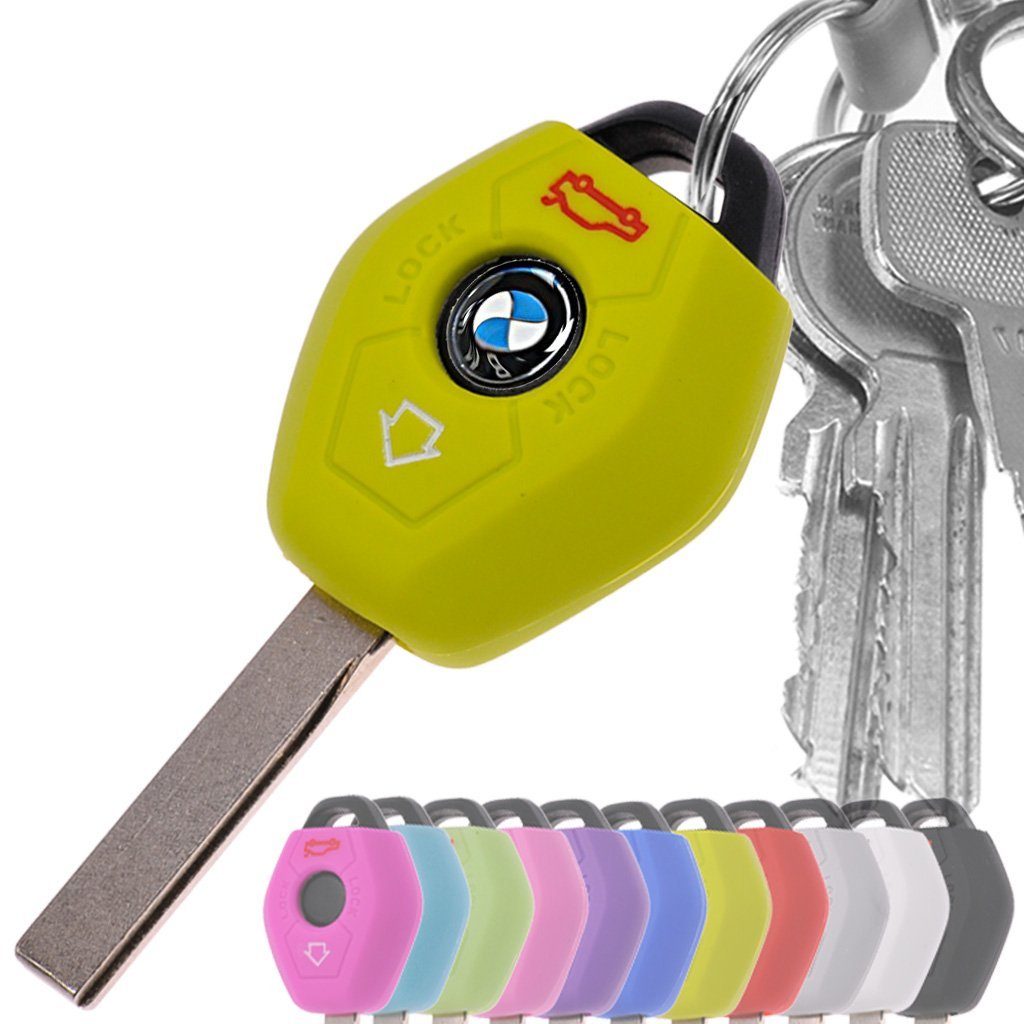 mt-key Schlüsseltasche Autoschlüssel Softcase Silikon Schutzhülle  Apfelgrün, für BMW E46 E83 E52 E85 E86 E39 E61 E60 E53 3 Knopf Funk  Fernbedienung