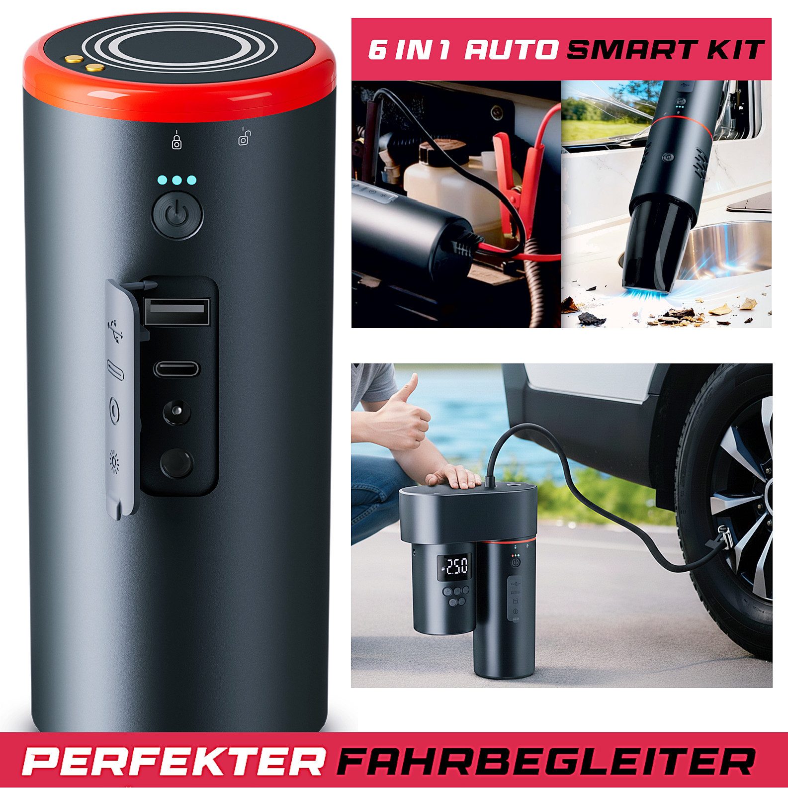 Reflexion CS2026 Smart-Kit All-in-one Powerbank,Starthilfe,Saugen,Kompressor