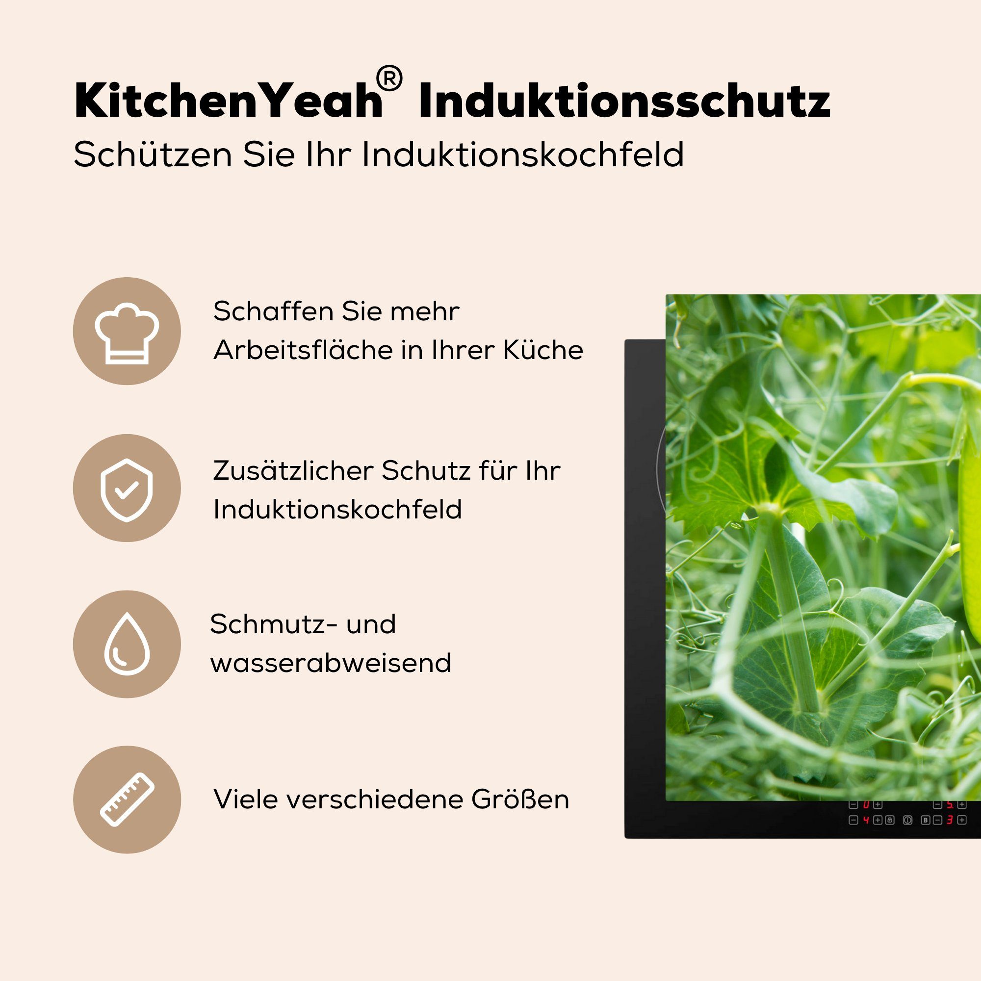 - Grün cm, tlg), (1 Bohnen, MuchoWow Vinyl, Gemüse Ceranfeldabdeckung für Herdblende-/Abdeckplatte - 81x52 die Induktionskochfeld Schutz küche,