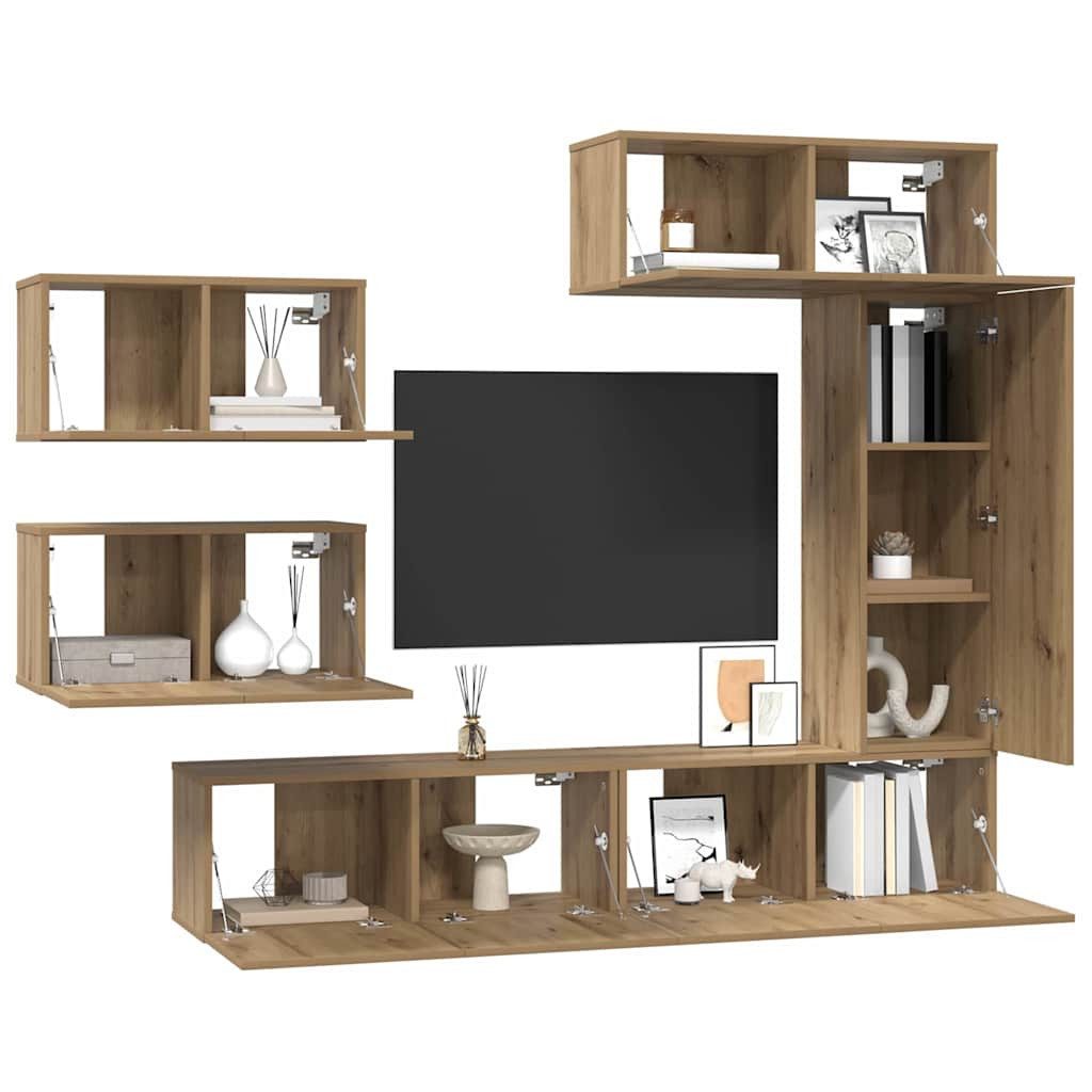 vidaXL TV-Schrank TV-Schrankset Wandmontiert 6 pcs Artisan-Eiche Holzwerkst günstig online kaufen