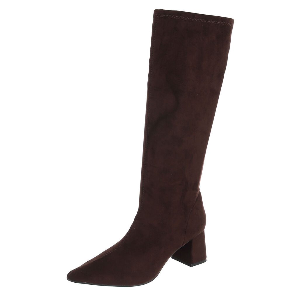 Ital-Design Damen Langschaftstiefel mit Blockabsatz, knielang Stiefel (92214202) Blockabsatz Stiefel in Braun
