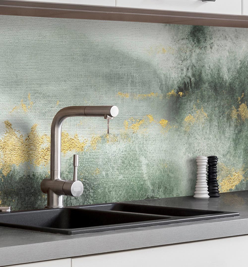MyMaxxi Küchenrückwand Küchenrückwand selbstklebend Verwischter Marmor Moos Grün Folie, (Klebefolie passend geschnitten und gerollt B 80 cm x H 60 cm), Marmor Moss Abstrakt horizontal grün B 80 cm x H 60 cm