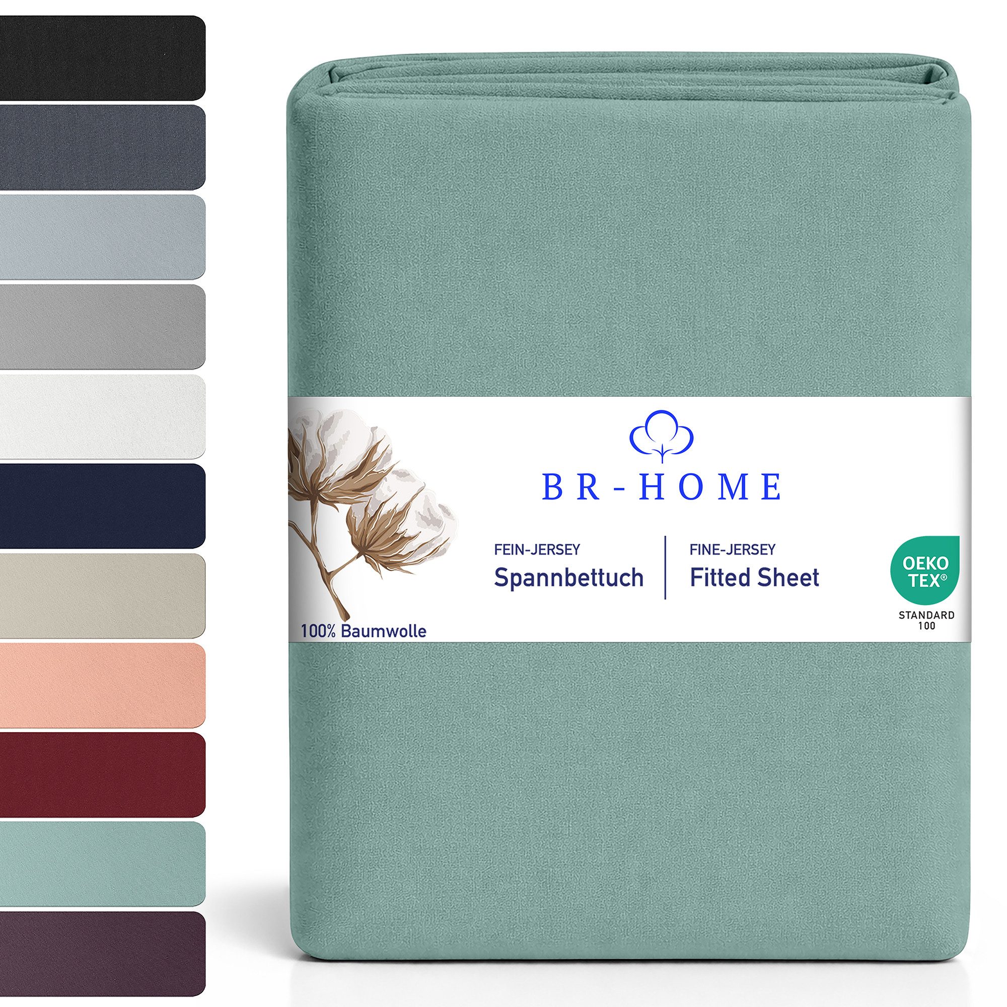 BR-Home Spannbettlaken bis zu 25cm, 100% Baumwolle Jersey Bettlaken, Spannbetttuch 145 g/m², Gummizug: rundum, (1 Stück), Rundumgummi, Atmungsaktiv