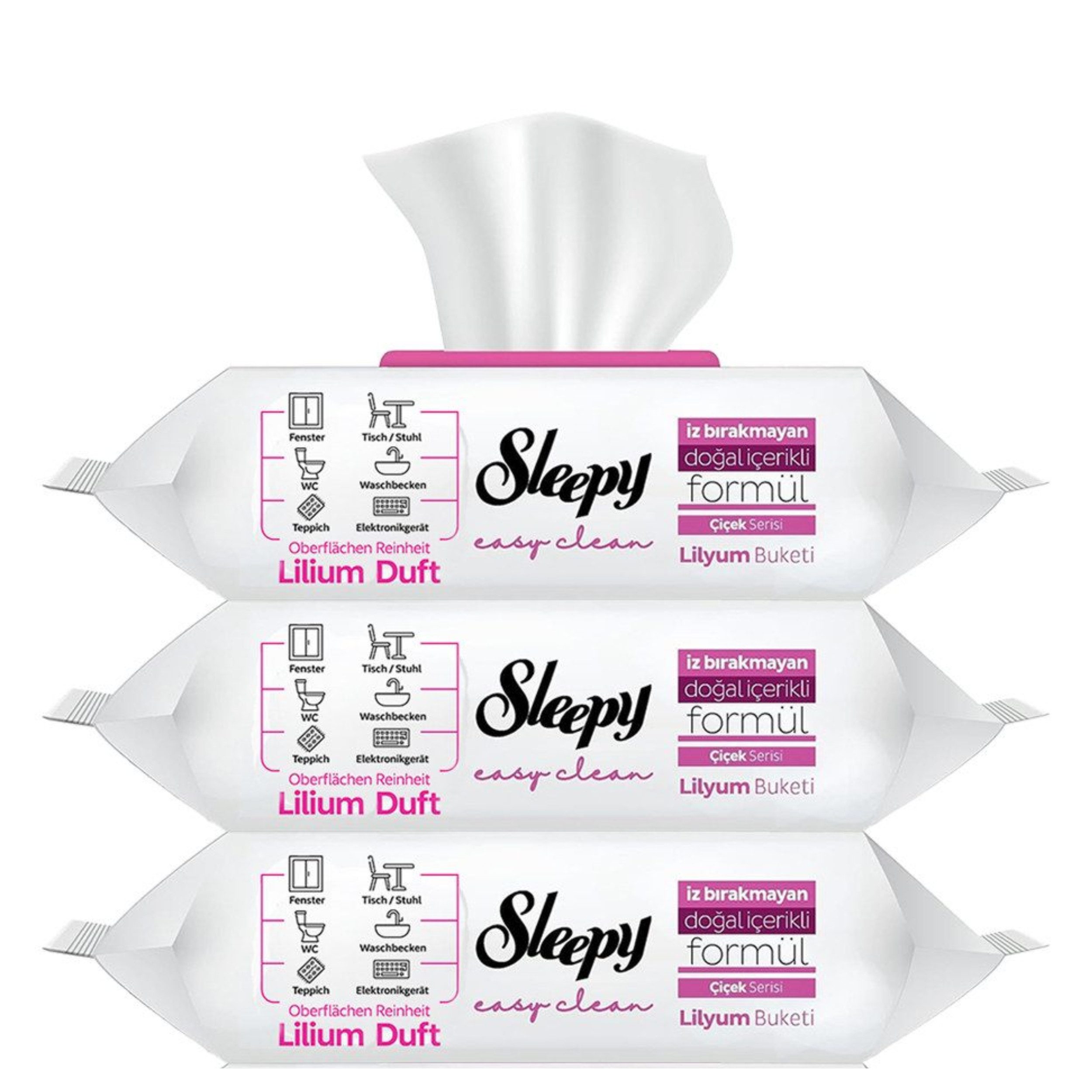 Sleepy Easy Clean Oberflächenreinigungs- und Pflegetuch (Set, 3-tlg., 3x 100 Stück, Hygienisch, Schonend & Frisch im Duft)