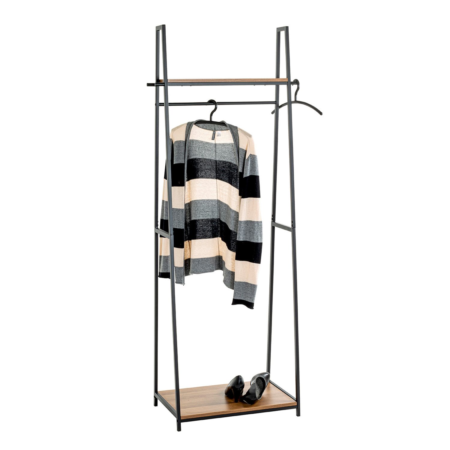 HAKU Kleiderständer PESCARA 1 Garderobe - eiche-schwarz - MDF, Metall - H. 166cm x B. 68cm, (1xStandgarderobe, Hakenständer - Aufhängeständer), Kleiderständer - Mantelständer - Jackenständer