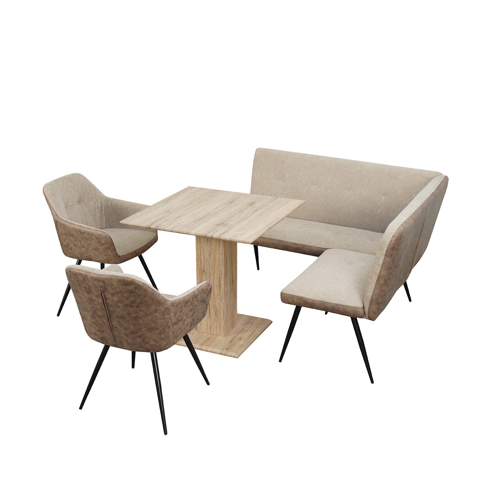 HTI-Living Eckbankgruppe Sitzgruppe Taupe/Antikbraun Joschka, (Set, 4-tlg., 1 Esstisch, 1 Eckbank, 2 Stühle), Esstisch Eckbank und Esszimmerstühle in Wildlederoptik