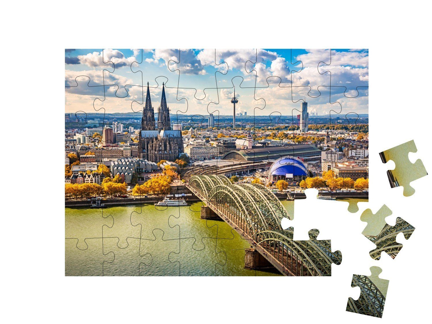 puzzleYOU Puzzle Luftbildaufnahme von Köln, Deutschland, 48 Puzzleteile,  puzzleYOU-Kollektionen Köln, Leicht, 500 Teile, Kölner Dom, 1000 Teile