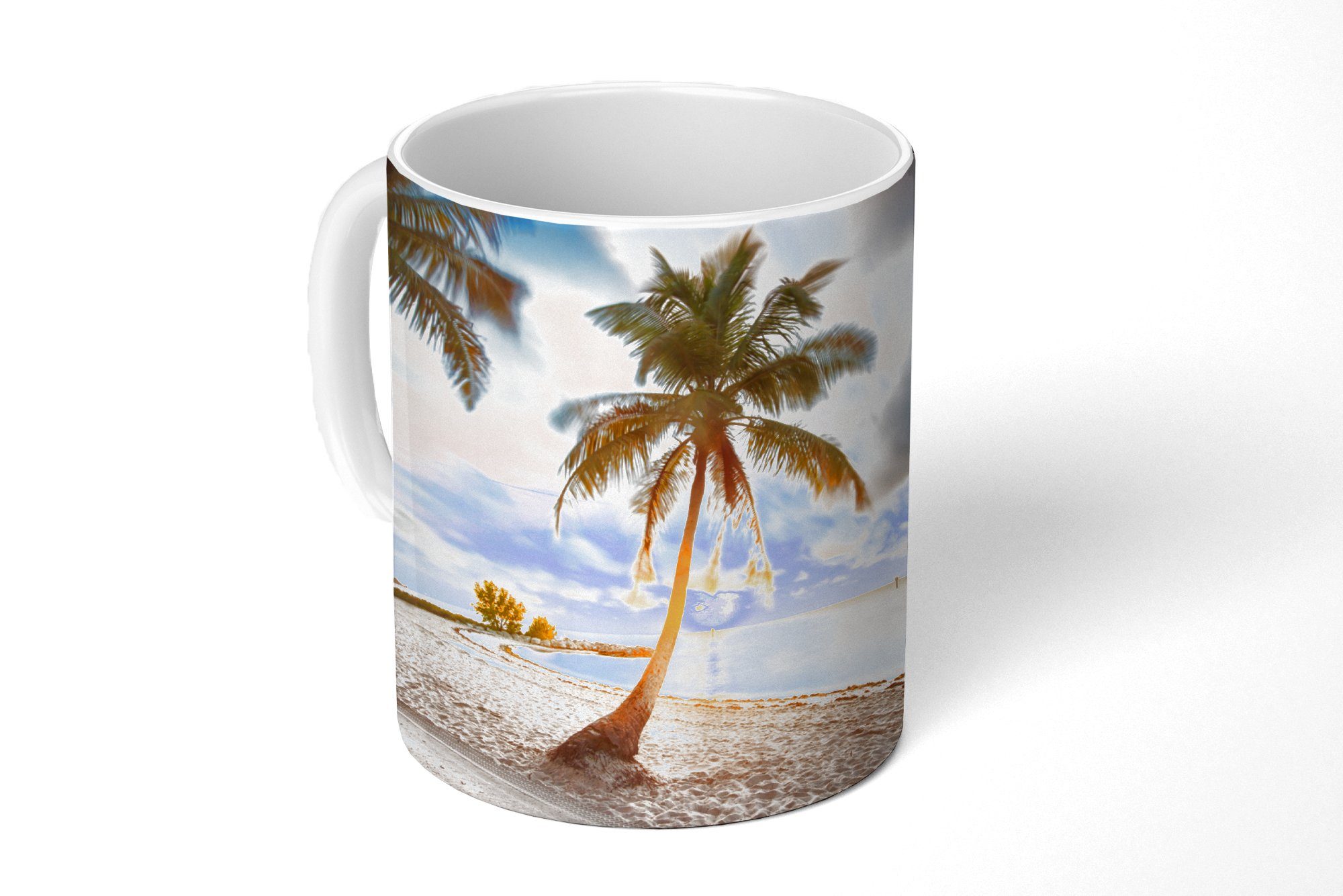 Geschenk Strand Palme, Teetasse, Sonnenuntergang Kaffeetassen, Tasse - Becher, Teetasse, MuchoWow - Keramik,