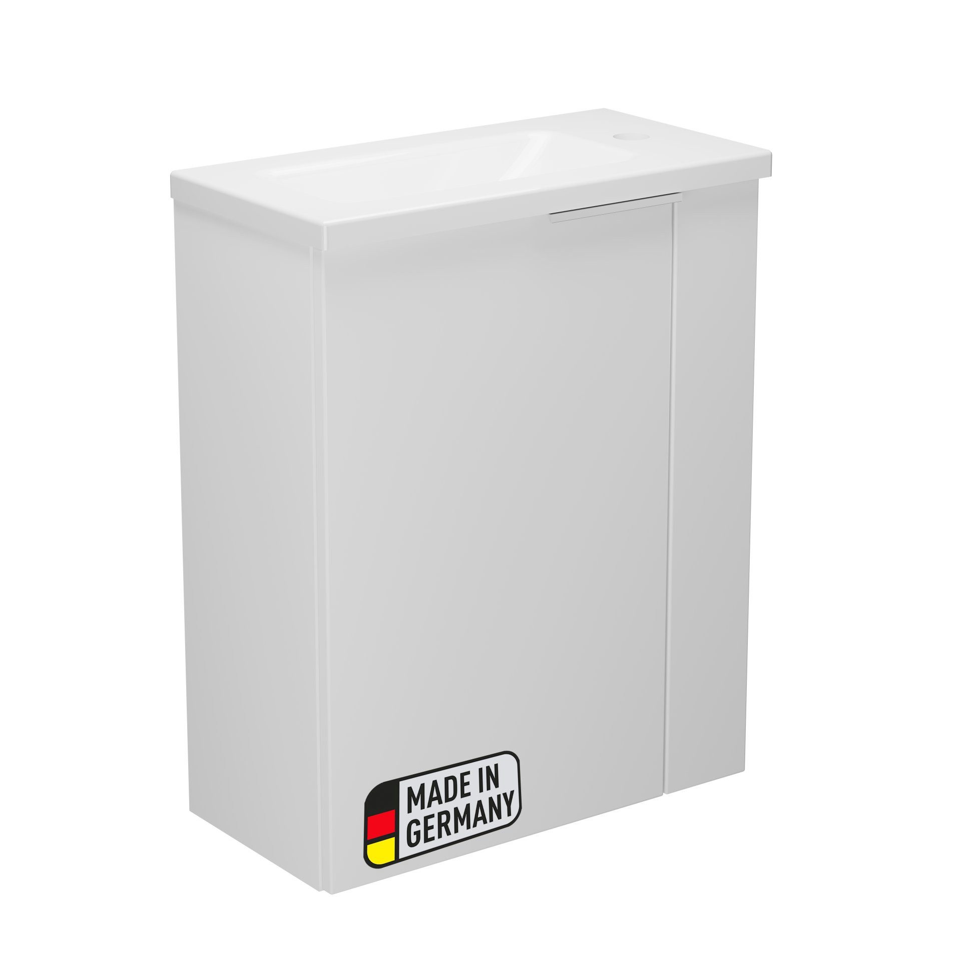 BADEDU Badmöbel-Set UMEA Gäste WC Waschtisch Set, 50 cm breit, Weiß, Becken Gussmarmor