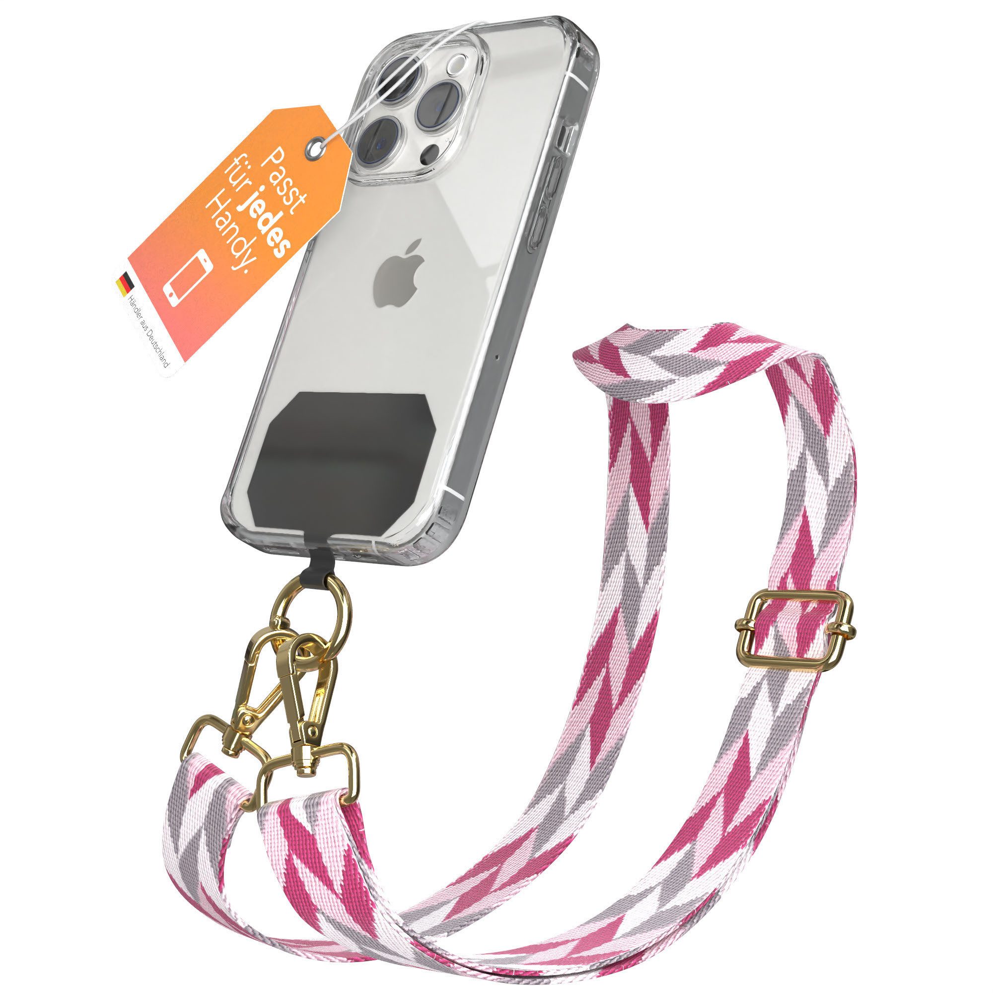 EAZY CASE Handykette Universal für alle Smartphones Boho/Wave/Leo Style, Universal Smartphone-Band für alle Handyhüllen Pink Mix