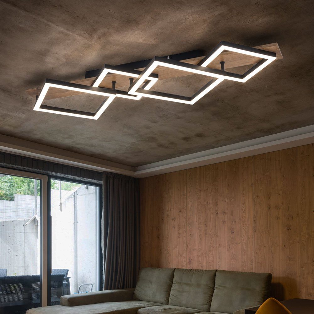 Globo LED Holzoptik Metall schwarz Deckenleuchte Wohnzimmerlampe Deckenleuchte, Warmweiß, fest LED verbaut, LED-Leuchtmittel