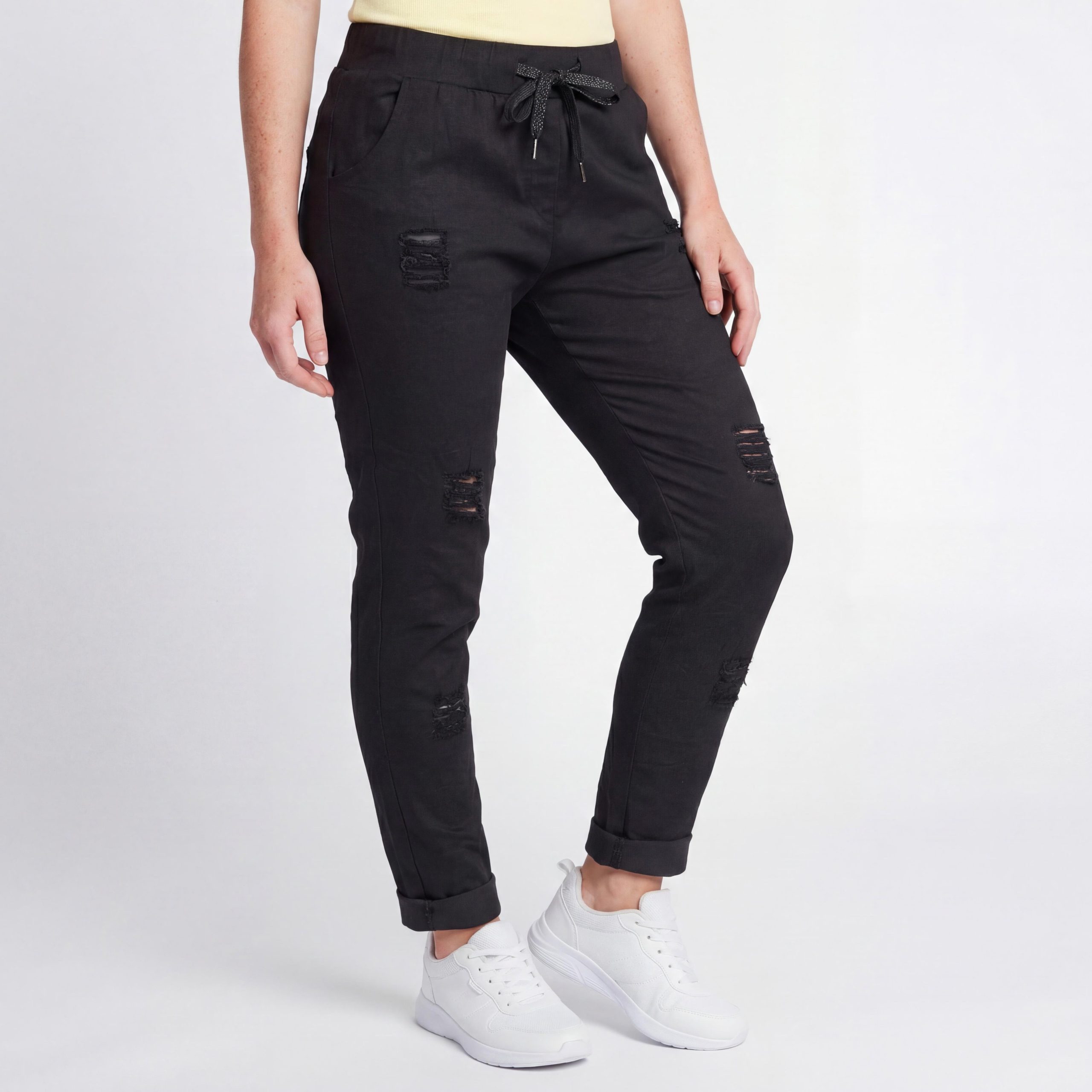 OriginalYou Chinohose Sommerliche Damenhose mit Kordelzug Chino Hose im Used Look moderner Knitterlook, Vintage, Gummibund mit Kordelzug