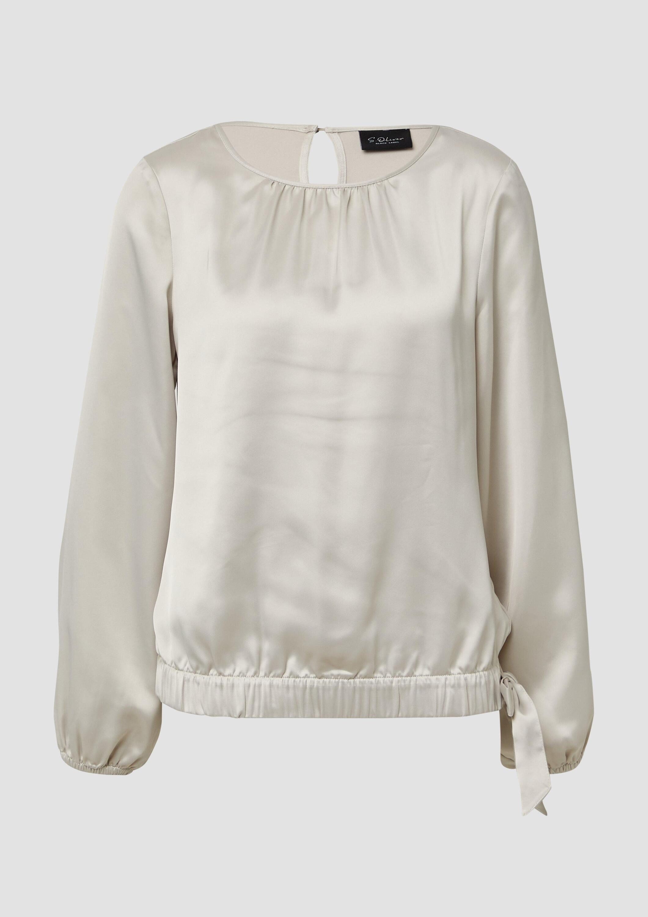 s.Oliver Langarmbluse Bluse Satin-Bluse mit Binde-Detail am Saum