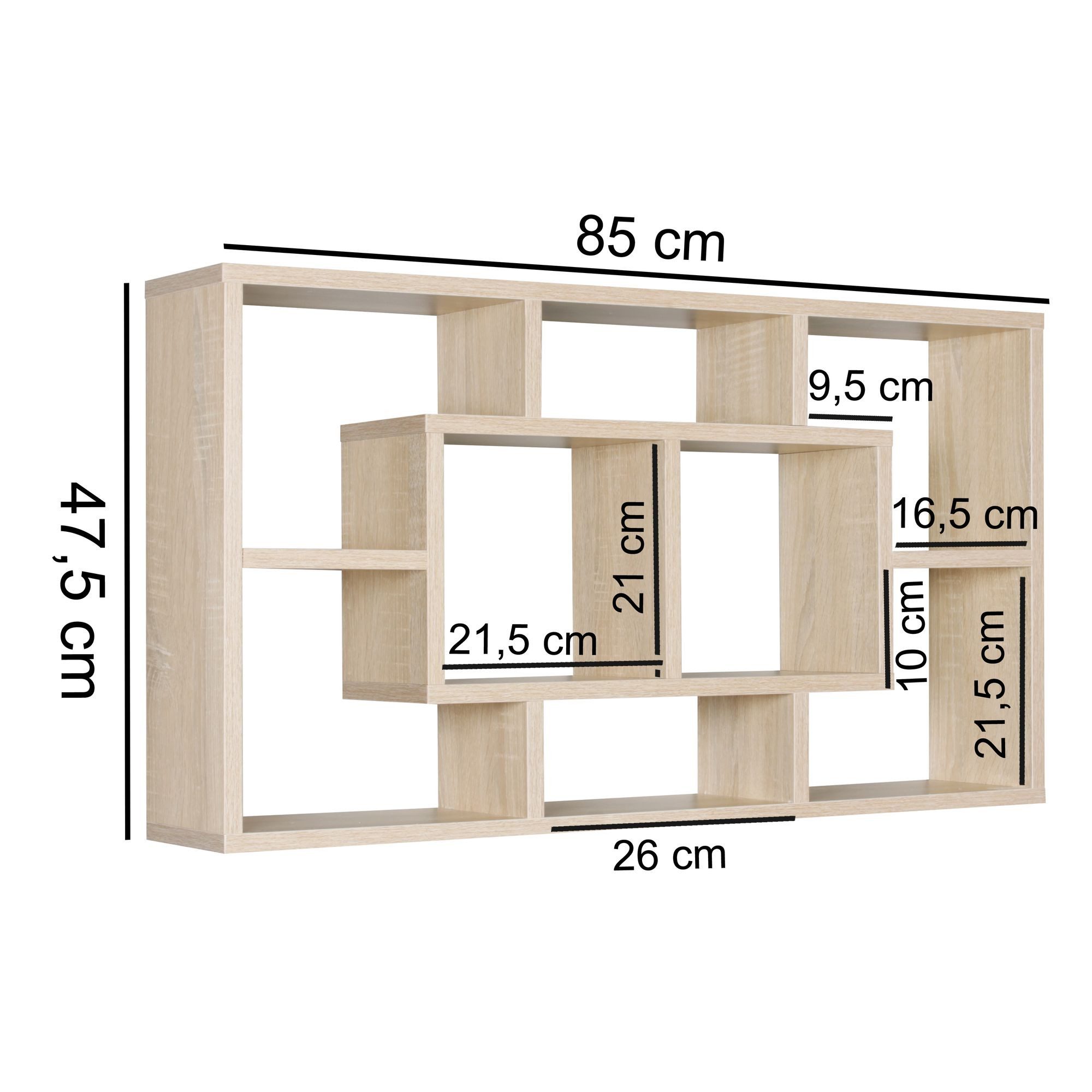 FINEBUY Wandregal SuVa7083_1 PAOLA MDF-Holz Hängeregal Wandboard offen Holzregal, Wandboard Freischwebend Dekoregal Bücherregal Wand, Hängeregal Modern, 5x16 cm MDF-Holz, Sonoma 85x47