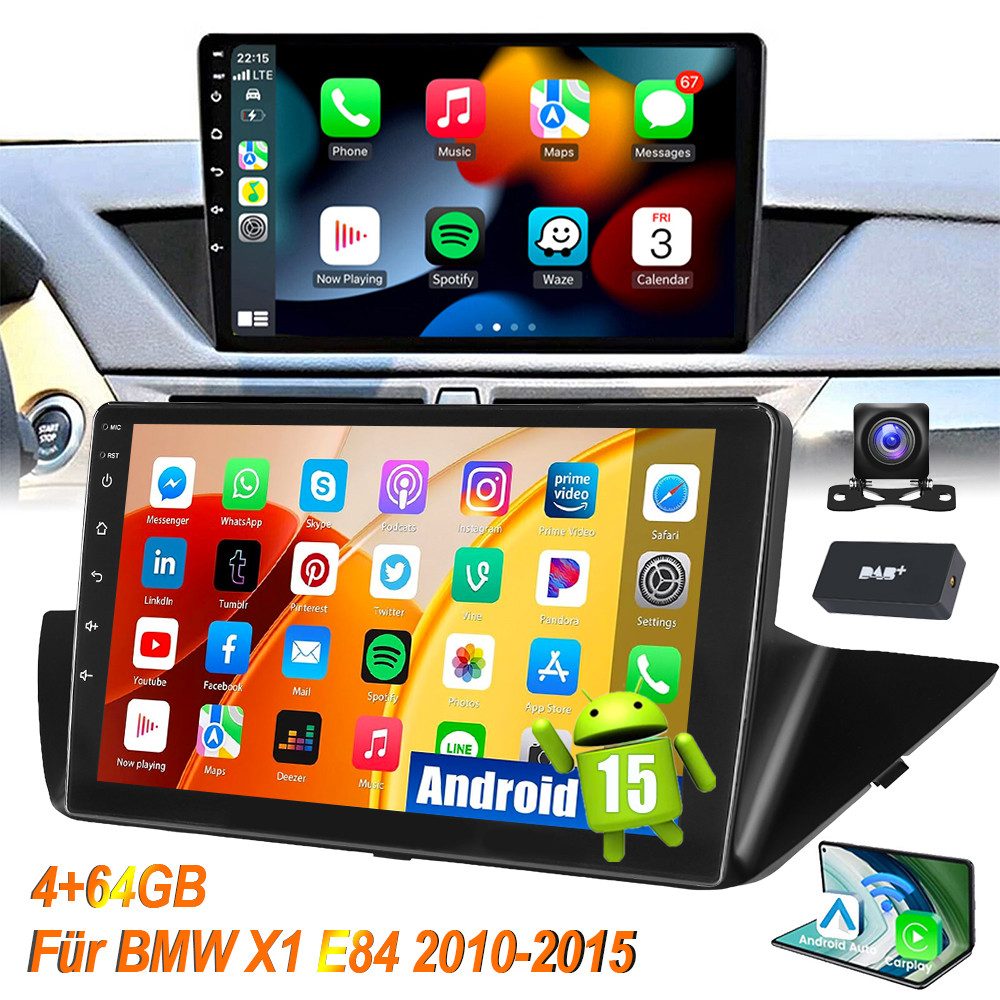 DAB+ Android 15 32/64G Carplay Für BMW X1 E84 2010-2015 GPS Navi RDS Autoradio