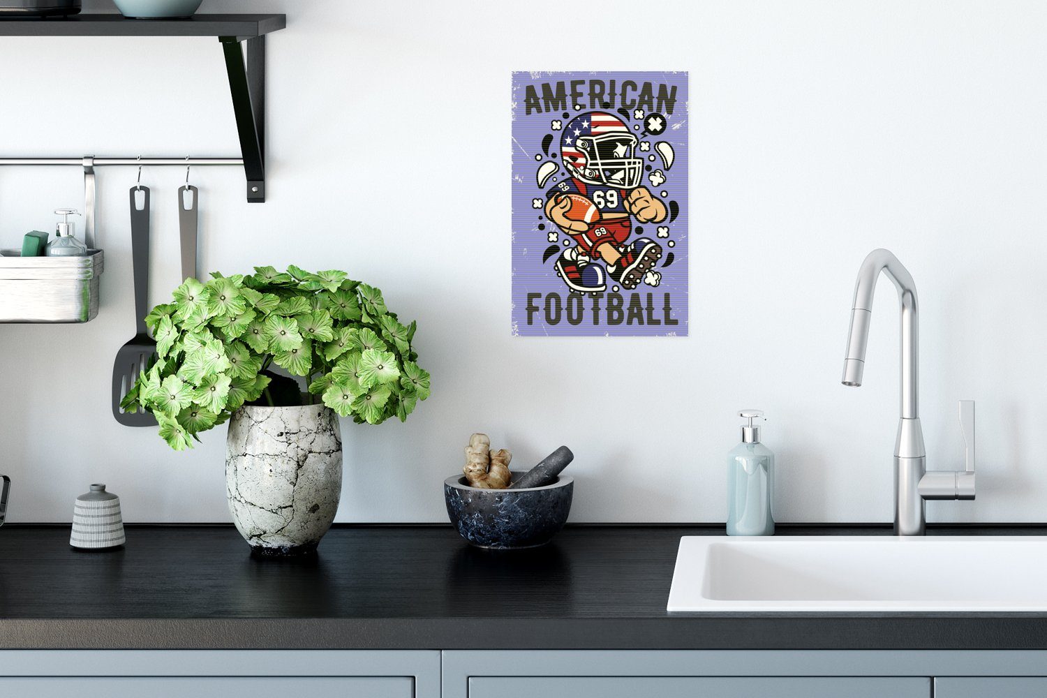 - Wandposter MuchoWow für Football Poster Rahmen Lila - Wohnzimmer, Vintage, Poster, Ohne American Wandbild, St), (1