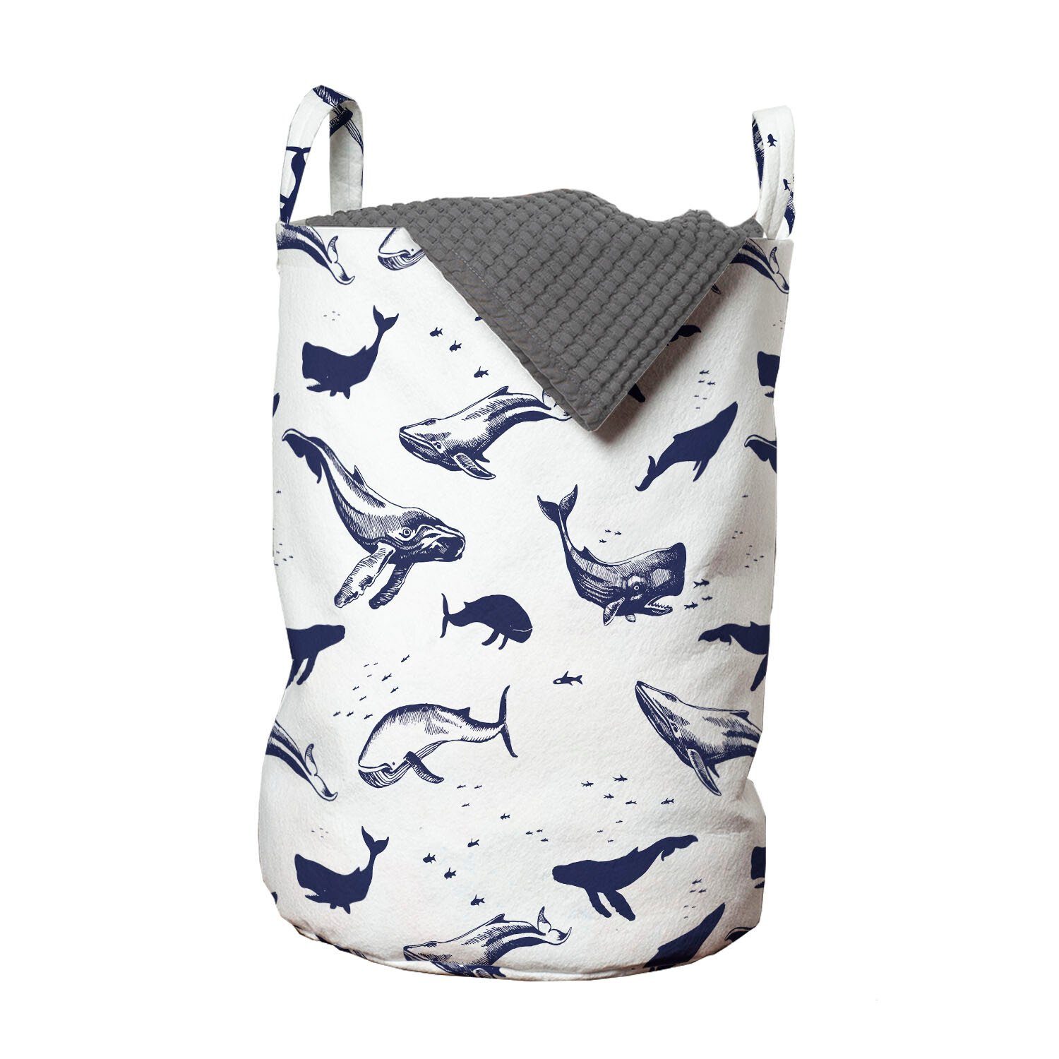 Abakuhaus Wäschesäckchen Wäschekorb mit Griffen Kordelzugverschluss für Waschsalons, Wal Marine Exotic Säugetier Tier