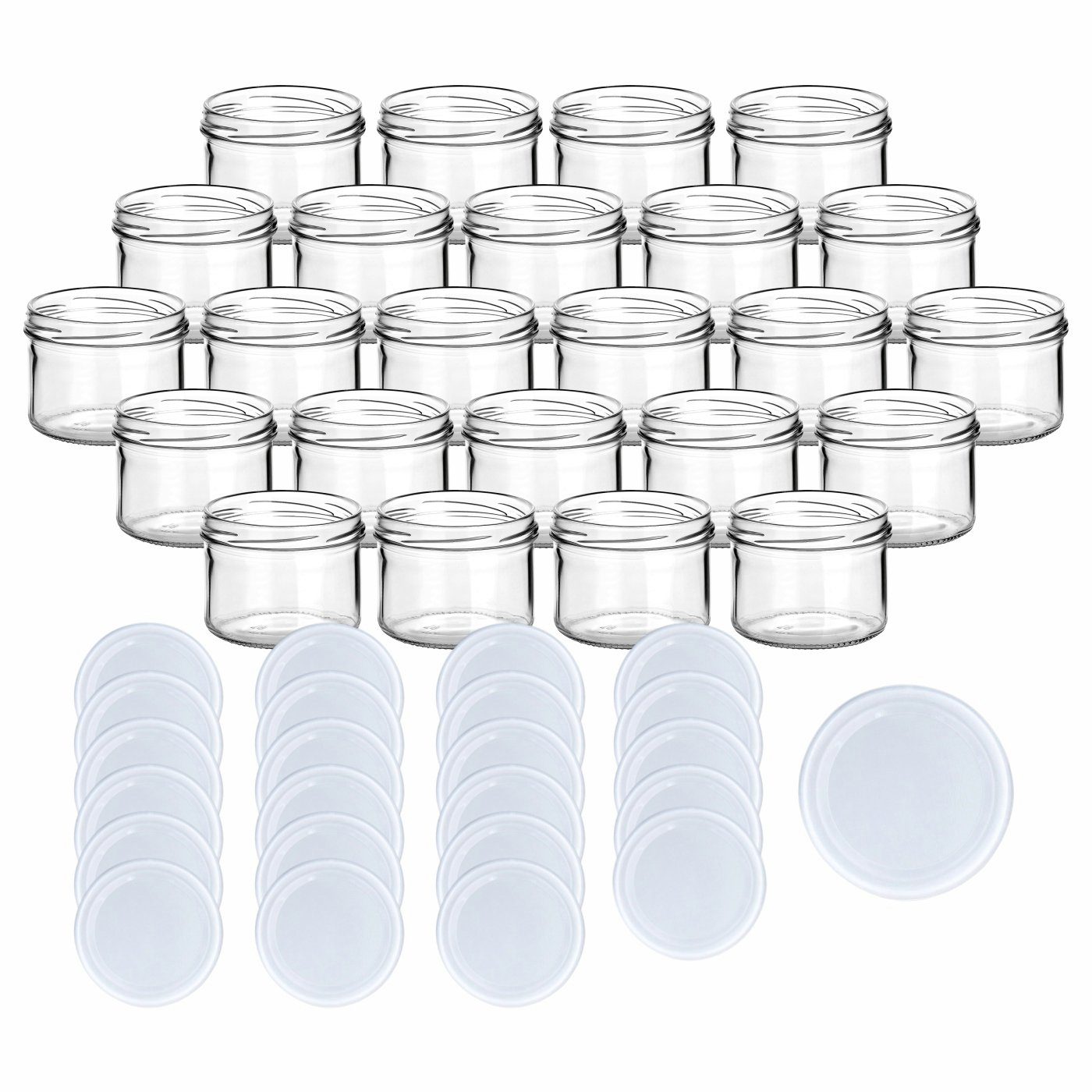 gouveo Einmachglas Vorratsgläser 230 ml rund mit Schraubverschluss TO 82, (24 Stück, Weiß), Gläser für Selbstgemachtes, Marmelade, Wurst