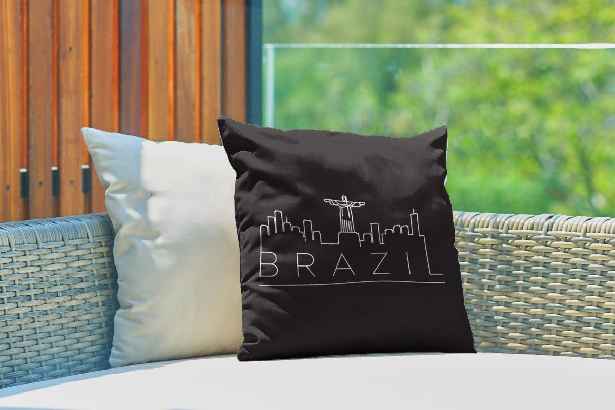 MuchoWow Dekokissen Stadtbild "Brasilien" mit Hintergrund, Kissenhülle, Dekokissen, Outdoor schwarzem Kissenbezüge, Dekokissenbezug