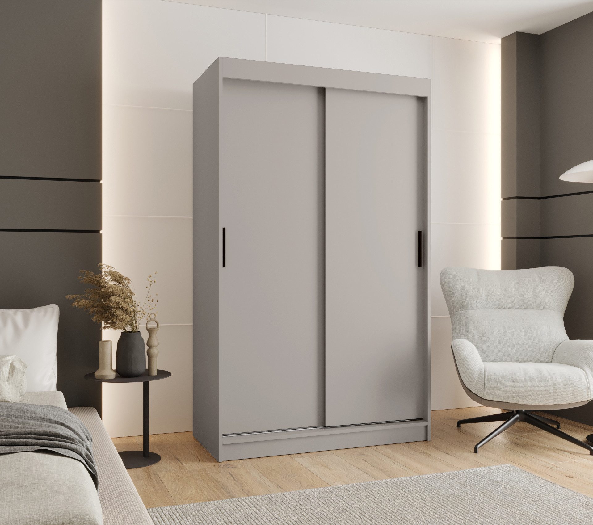 ABIKS MÖBEL Schwebetürenschrank RUBINO T 120 Schlafzimmerschrank mit Schiebetüren Kleiderstange Regale