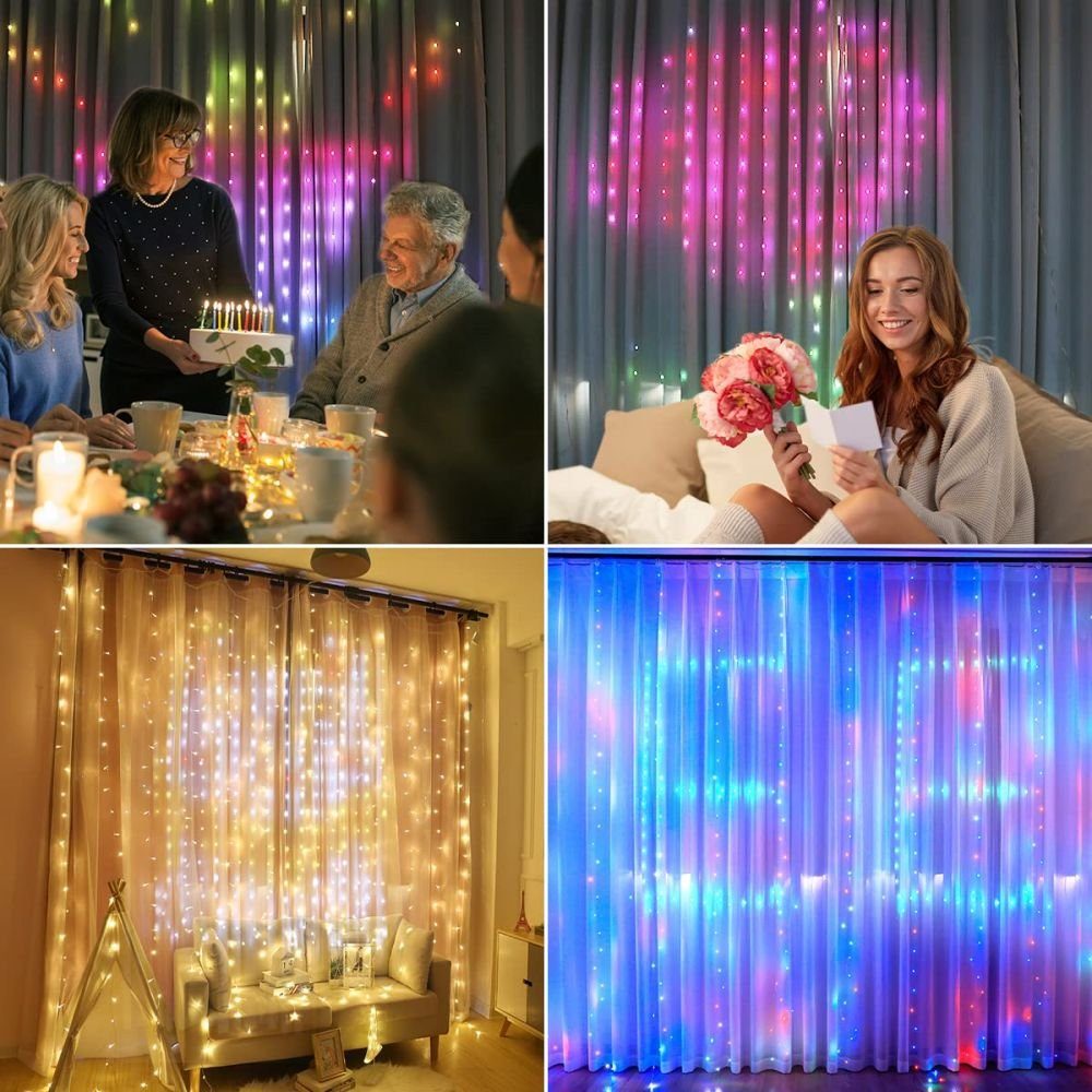Lichterkette RGBIC Außen Lichtervorhang, Lichteffekte, Smart LEDs LED-Lichtervorhang DIY Curtain LED APP JOYOLEDER Weihnachten Lights,