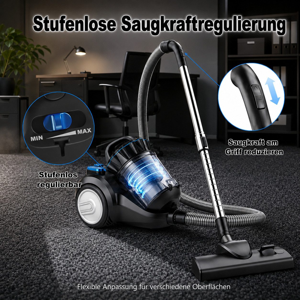 Fyrove Bodenstaubsauger staubsauger beutellos, Hygiene-Filter, hohe Saugkraft, 900 W, kompakt für Hartboden/Teppich, Turbodüse, Polsterdüse, 6m langes Kabel – Bild 4 von 5