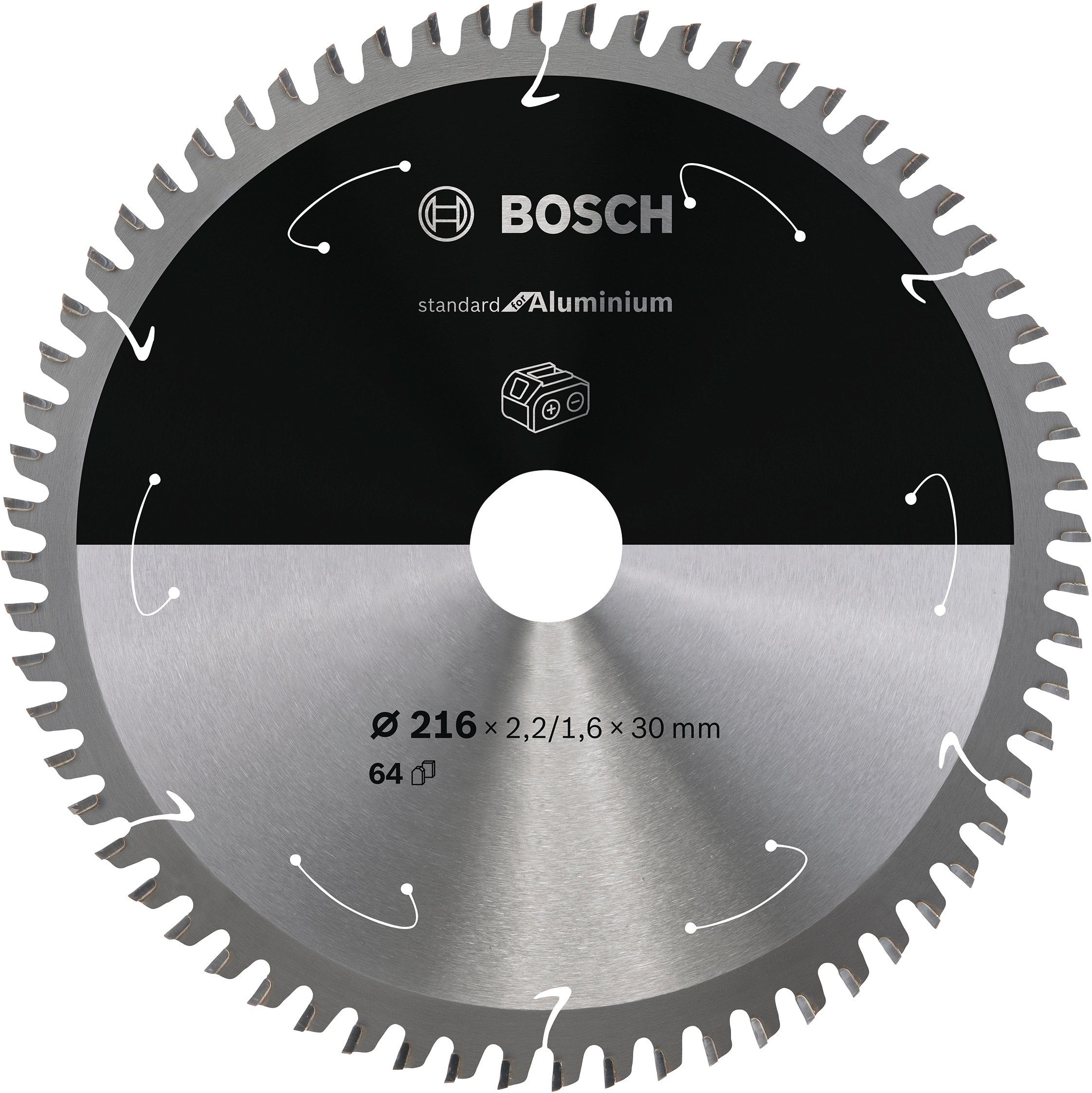 Bosch für Akkusägen, 216 x 2,2/1,6 x 30, Standard for Aluminium, 2608837776, Professional Kreissägeblatt 64 Zähne
