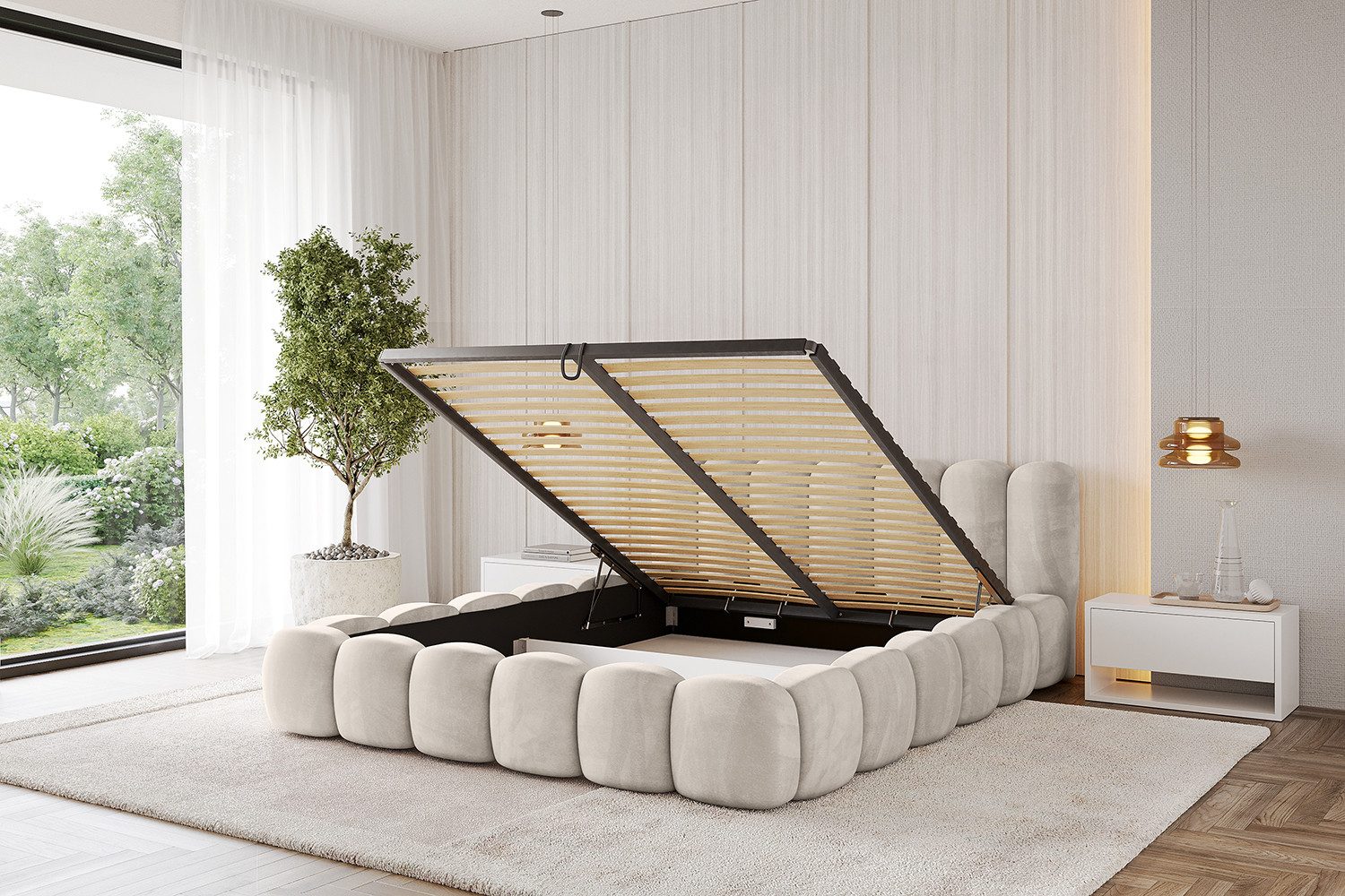 ALTDECOR Polsterbett SENA-v1 (Polsterbett mit Bettkasten und Lattenrost, Boxbett mit Matratze), Doppelbett mit Stauraum, Bett mit Kopfteil