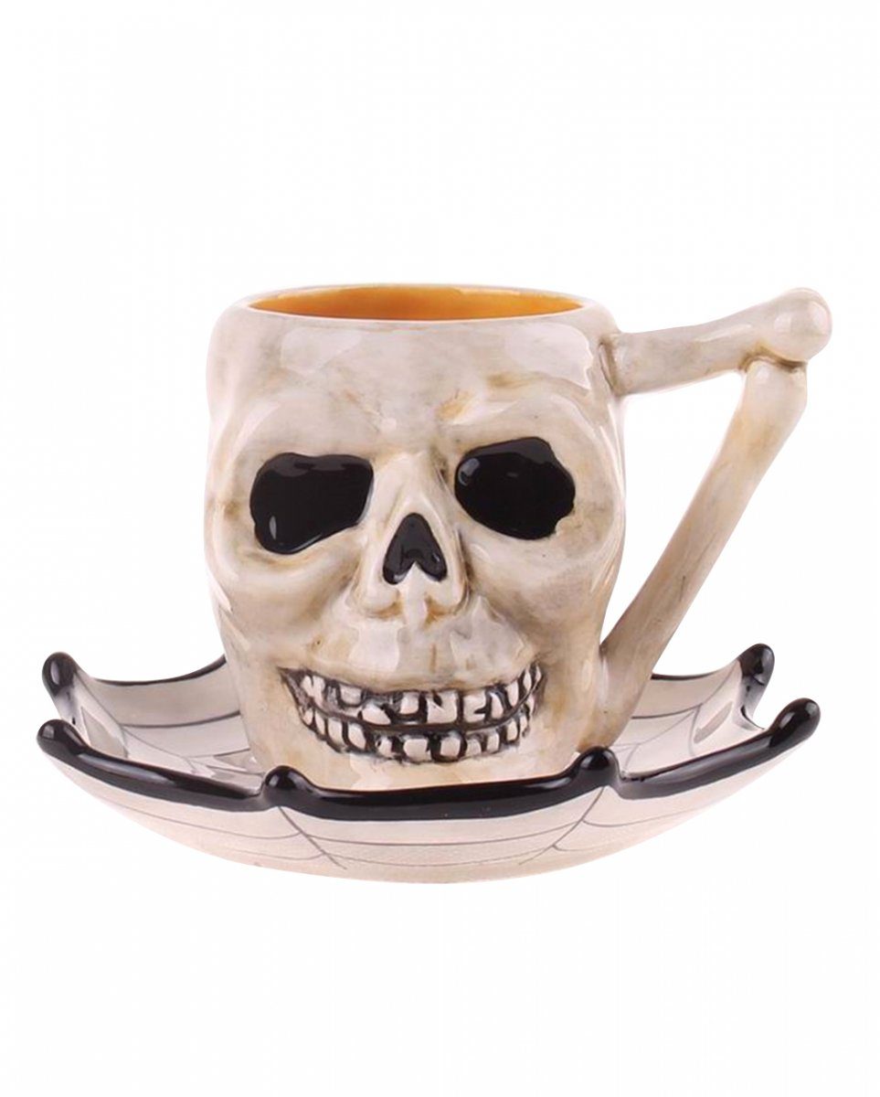 Horror-Shop Geschirr-Set Scary Totenkopf Tasse mit Untertasse, Keramik