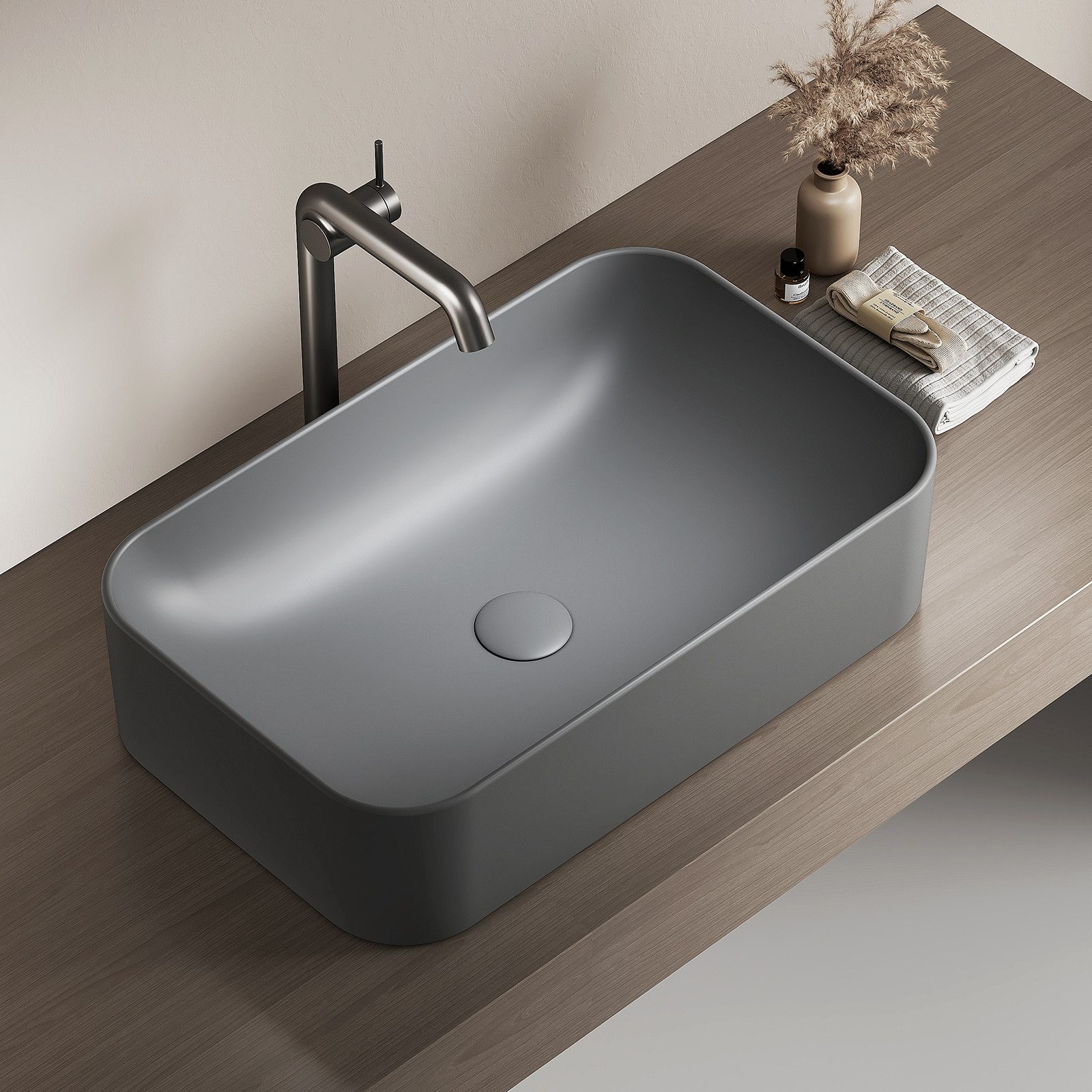 EMKE Aufsatzwaschbecken Eckiger Waschbecken Keramik Waschbecken günstig online kaufen