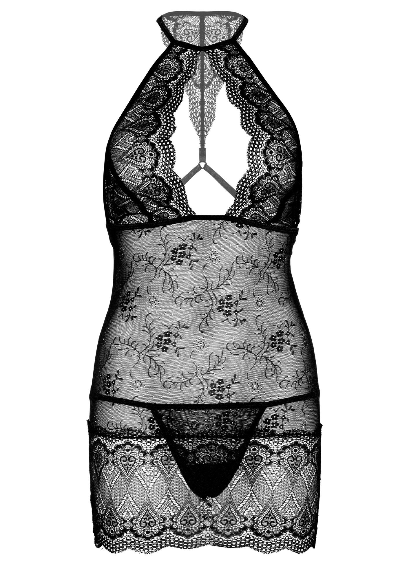 Daring Intimates Negligé - schwarz und String Spitzen-Negligé