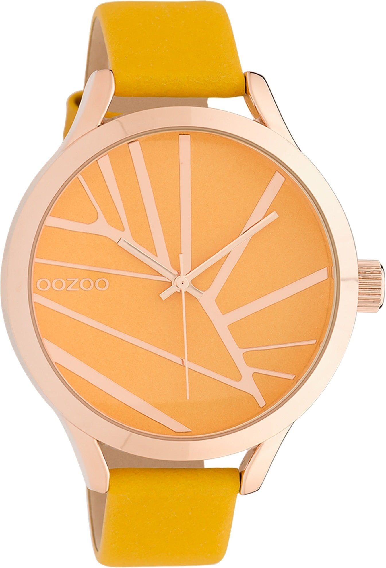 OOZOO Quarzuhr Oozoo Damen Armbanduhr OOZOO Timepieces, Damenuhr rund, groß (ca. 43mm), Lederarmband gelb, Fashion