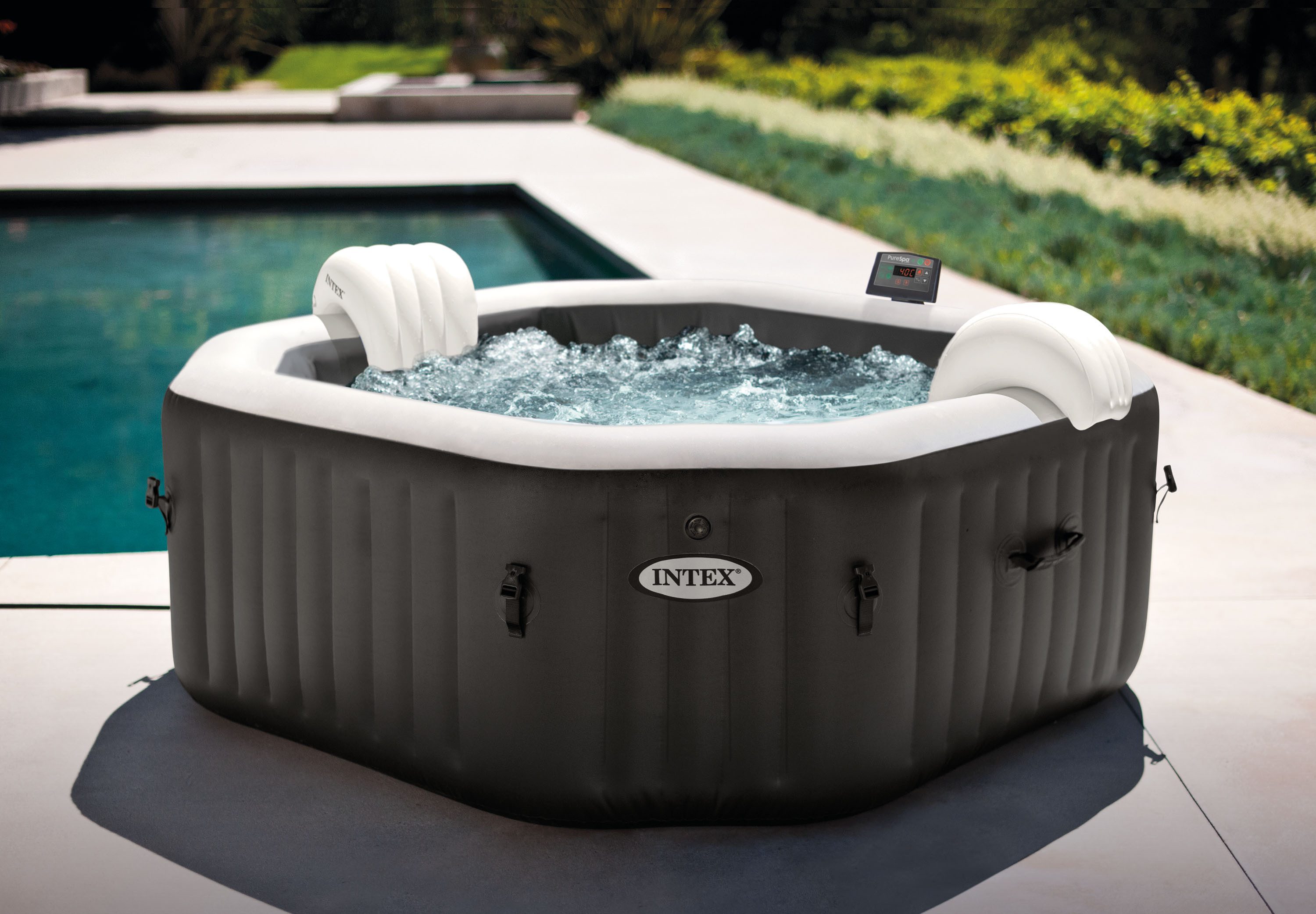 HAF Whirlpool LayZSpa & PureSpa Aufblasbarer Whirlpool Outdoor Bubble Massage Becken, (Komplett Set mit Zubehör, Maße: 180 x 180 x 71cm), In & Outdoor nutzbar