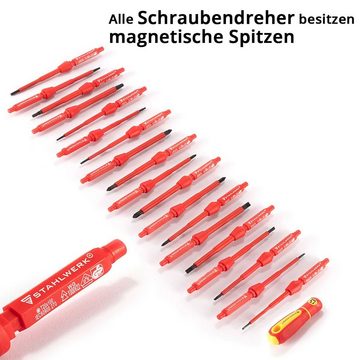 STAHLWERK Schraubendreher Isoliertes Schraubendreher/Steckschlüssel-Set, (Set, 41 St), VDE 1000V, VSS-41 ST Profi Schraubenzieher Ratschen Set, Elektriker