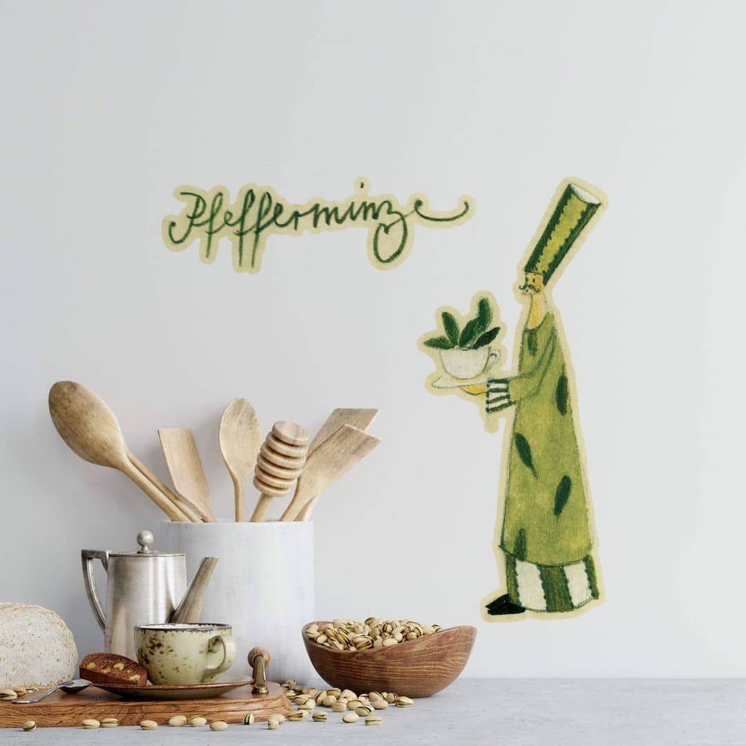 K&L Wall Art Wandtattoo Wandtattoo Kunstdruck Leffler Märchen Kräuter Küche Pfefferminze, Wandbild selbstklebend, entfernbar
