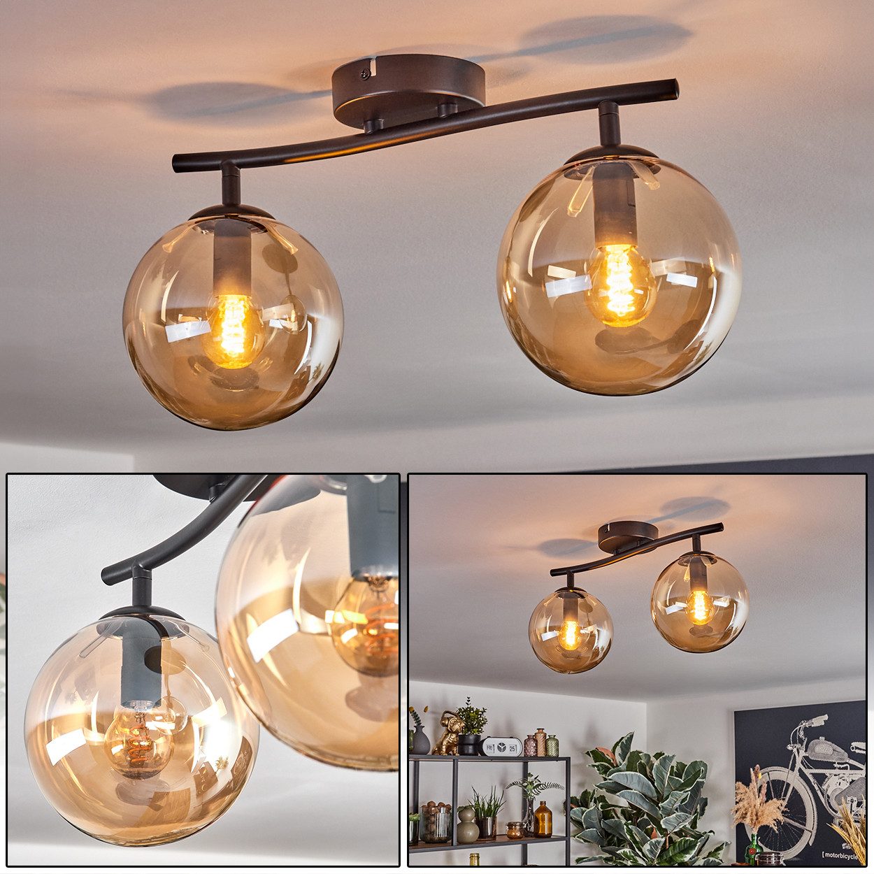 hofstein Deckenleuchte Deckenlampe aus Metall/Glas in günstig online kaufen
