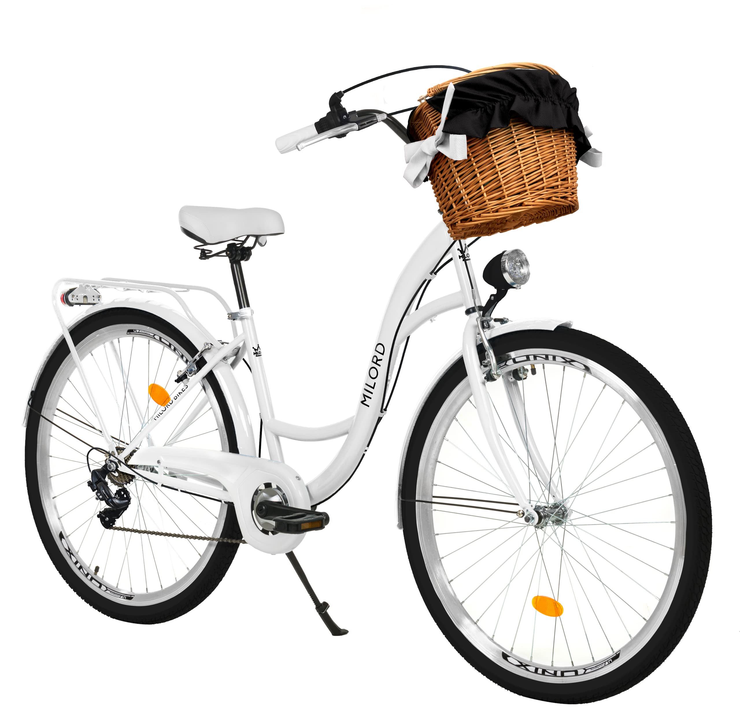 Milord Cityrad Milord City Fahrrad Weidenkorb Damenfahrrad, 28/26 Zoll, Weiß, 7-Gang, 7 Gang, (Fahrradständer, Gepäckträger, Klingel, Korb, Kotflügel)