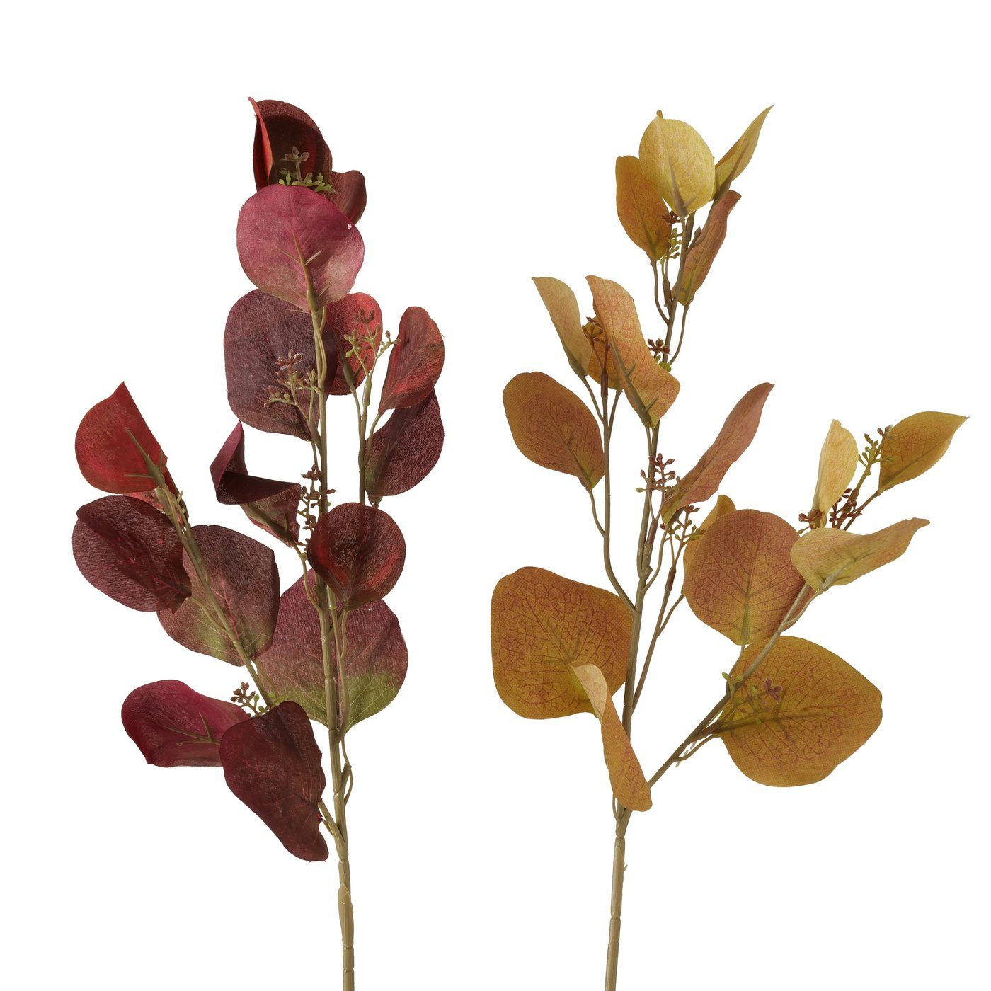 Kunstzweig Dekozweig, Eukalyptus, Dunkelorange oder Dunkelrot, 60 cm lang, BOLTZE