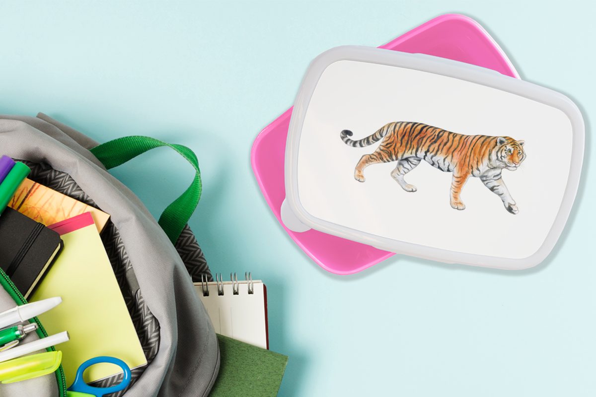 Brotdose Orange für rosa - Brotbox Snackbox, Weiß, Erwachsene, (2-tlg), Kinder, Lunchbox MuchoWow Kunststoff Mädchen, Kunststoff, Tiger -