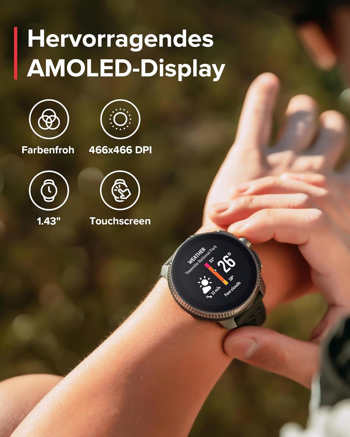 Suunto Smartwatch (3,6 cm, android ios), Premium GPS Sportuhr mit AMOLED Display und Dual-Frequenz-Navigation