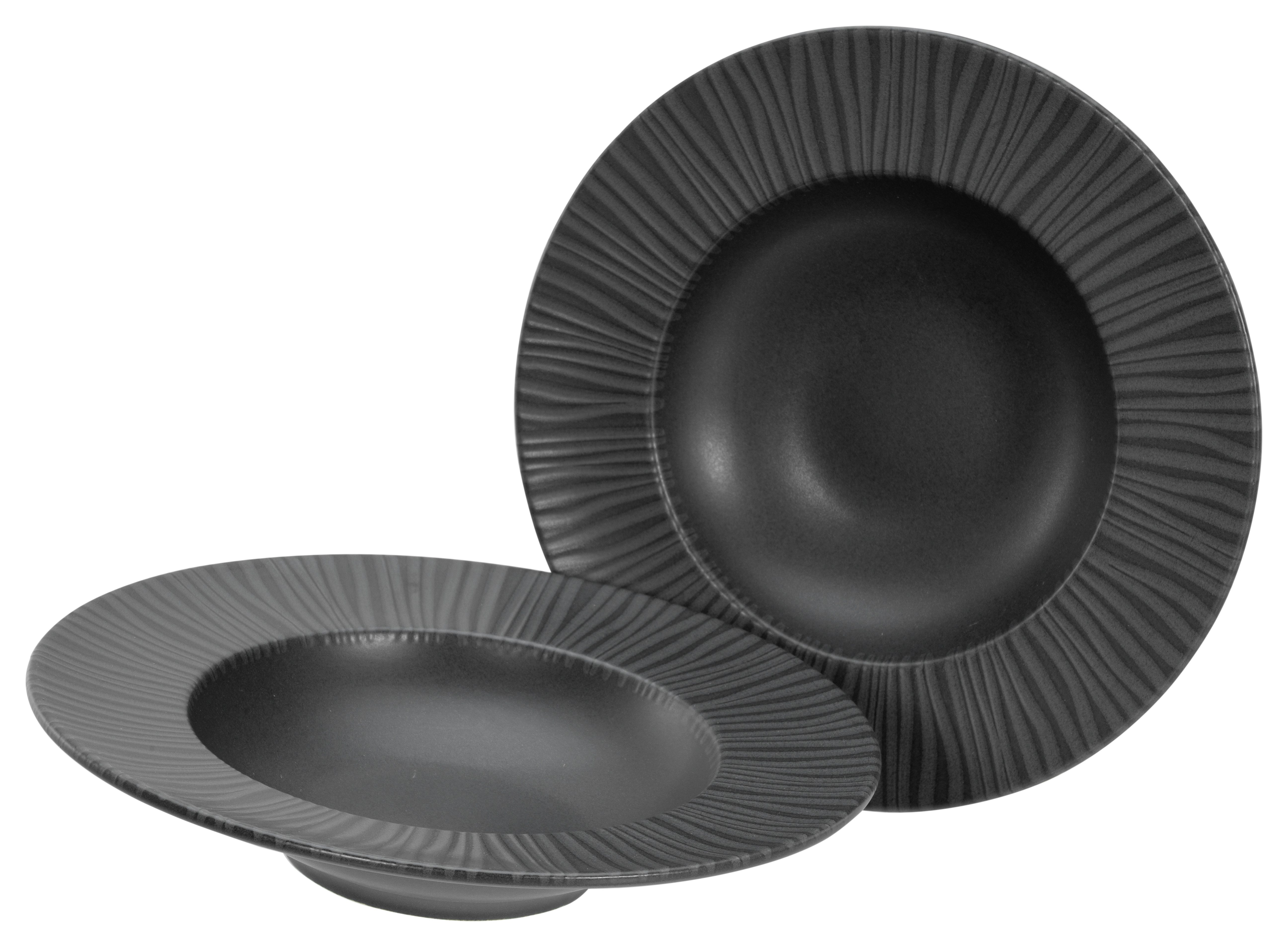creaTable Pastateller Vesuvio Black, Pasta Gourmetteller Set 2-tlg, (2 St), Teller Set, Seidenmatte Spezialglasur, Ausdruckstarkes Relief