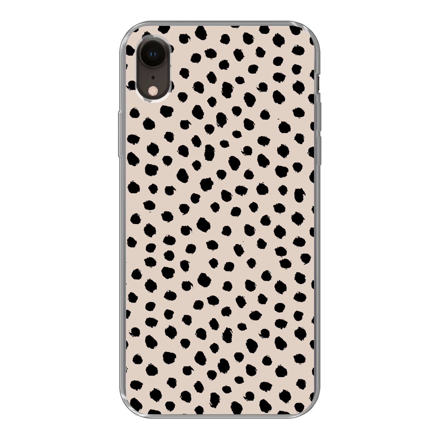 MuchoWow Handyhülle für Apple iPhone XR Polka dots - Schwarz - Beige, Smartphone-Bumper, Print, Handy Schutzhülle Dünn