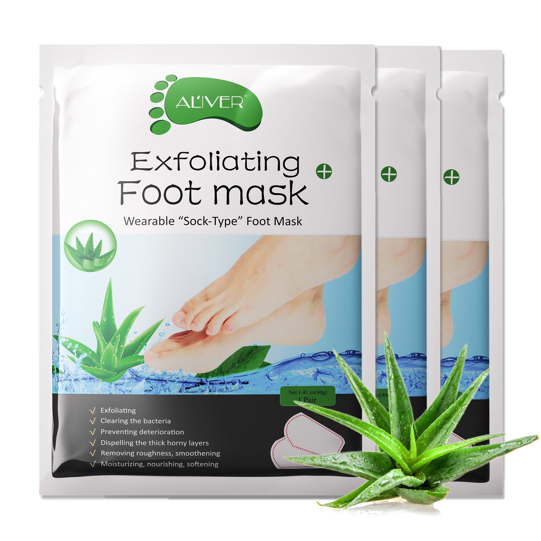 ALIVER Fußmaske Fußpflege Anti Hornhaut Socken mit Aloe Aliver, 3-tlg., Aloe vera