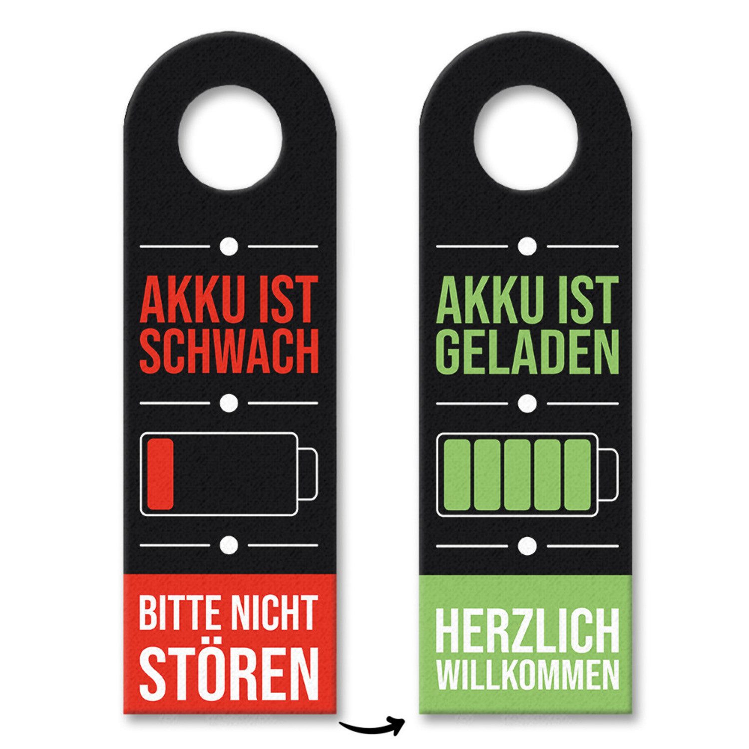 Dekohänger Akku ist schwach oder geladen Türhänger 3er Set mit Ladebalkenanzeige