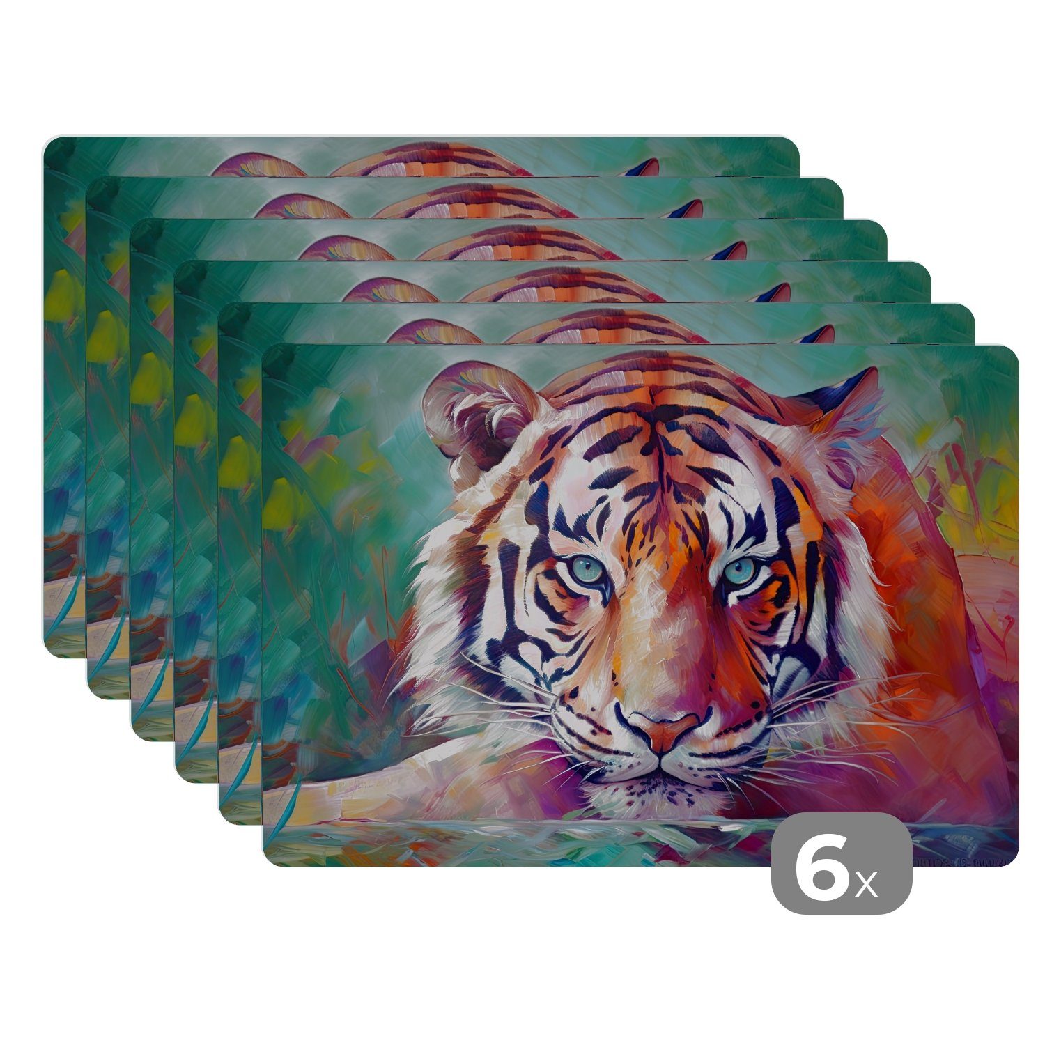Platzset, Tiger - Ölfarbe - Tiere - Kunst, MuchoWow, (6-St), Platzset, Platzdecken, Platzmatte, Tischmatten, Schmutzabweisend